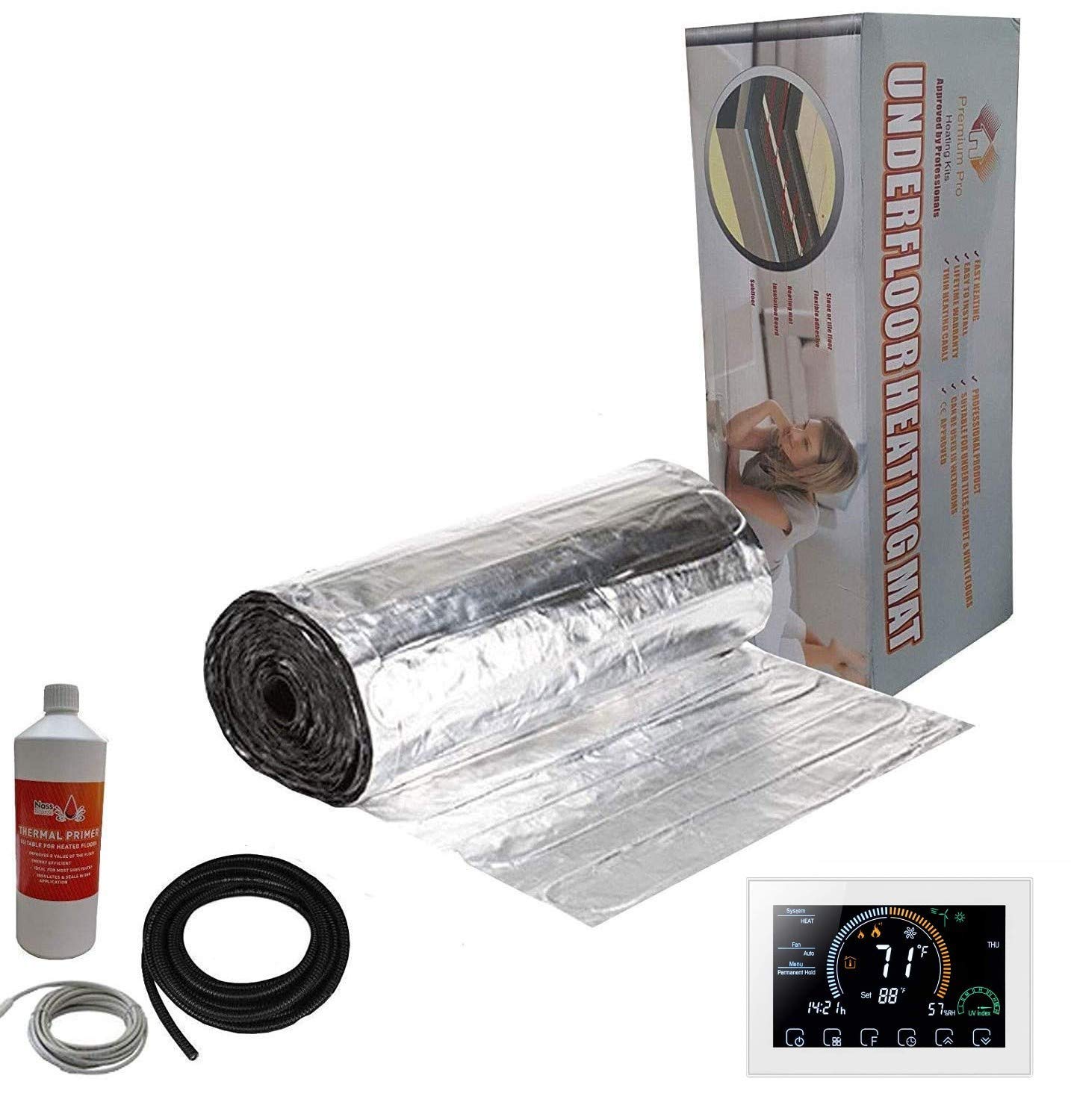 Nassboards White Smart Wifi Thermostat Premium Pro Elite - Electric Underfloor Pro Elite Foil Heating Kit 150W - 2M²