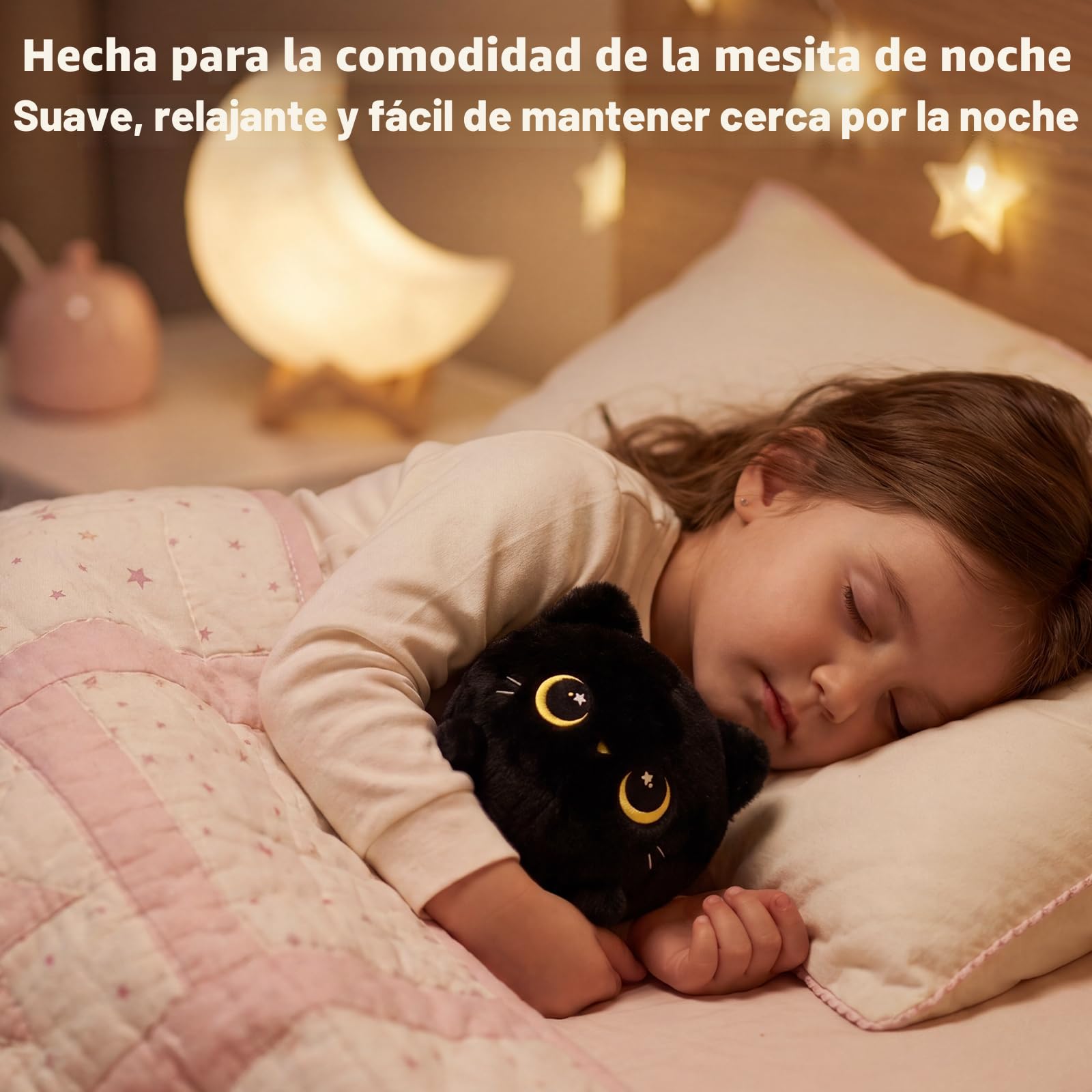 Mewaii 20CM Peluche Pequeños Gato Negro con Ojos de Luna-Suave y Lindo Cojín de Peluche para Abrazar - Ideal para Niños, Regalo para Navidad, Cumpleaños y Más