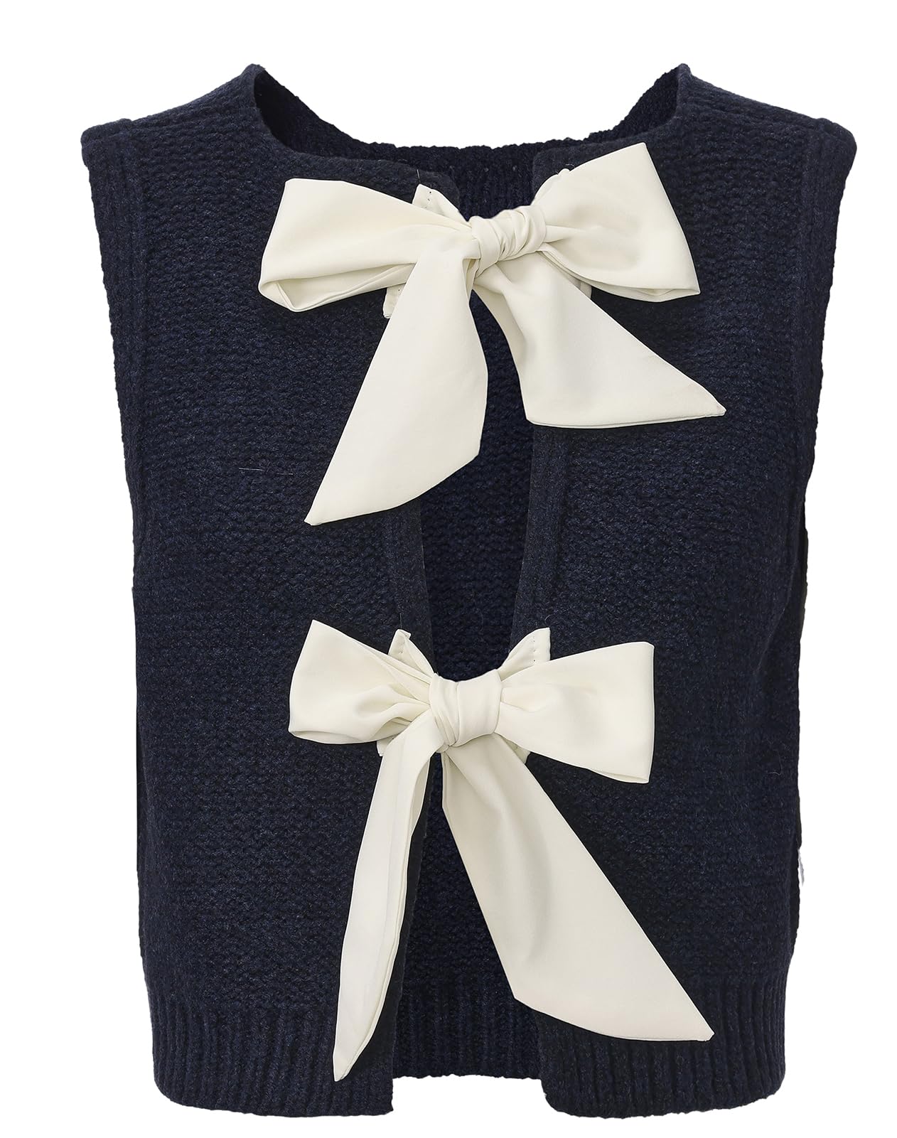 Women Sweater Vest Tops Bow Tie Open Back Sleeveless Casual Knit Top