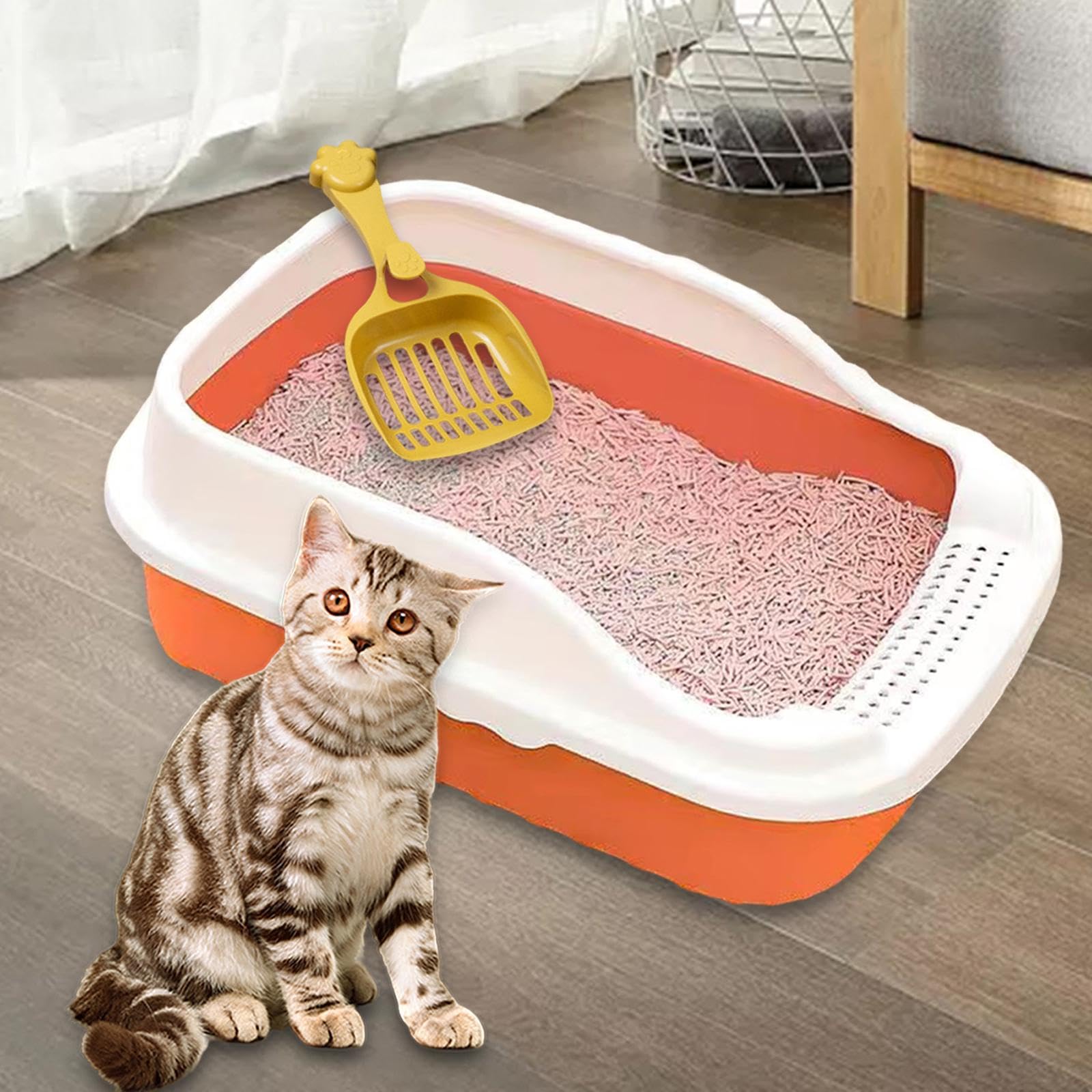 Bandeja para Gatos Recipiente de Arena Sanitario Paredes Pala Extraíble Estructura Abierta Material PP Apto para Conejos Hámsteres Interiores Ja