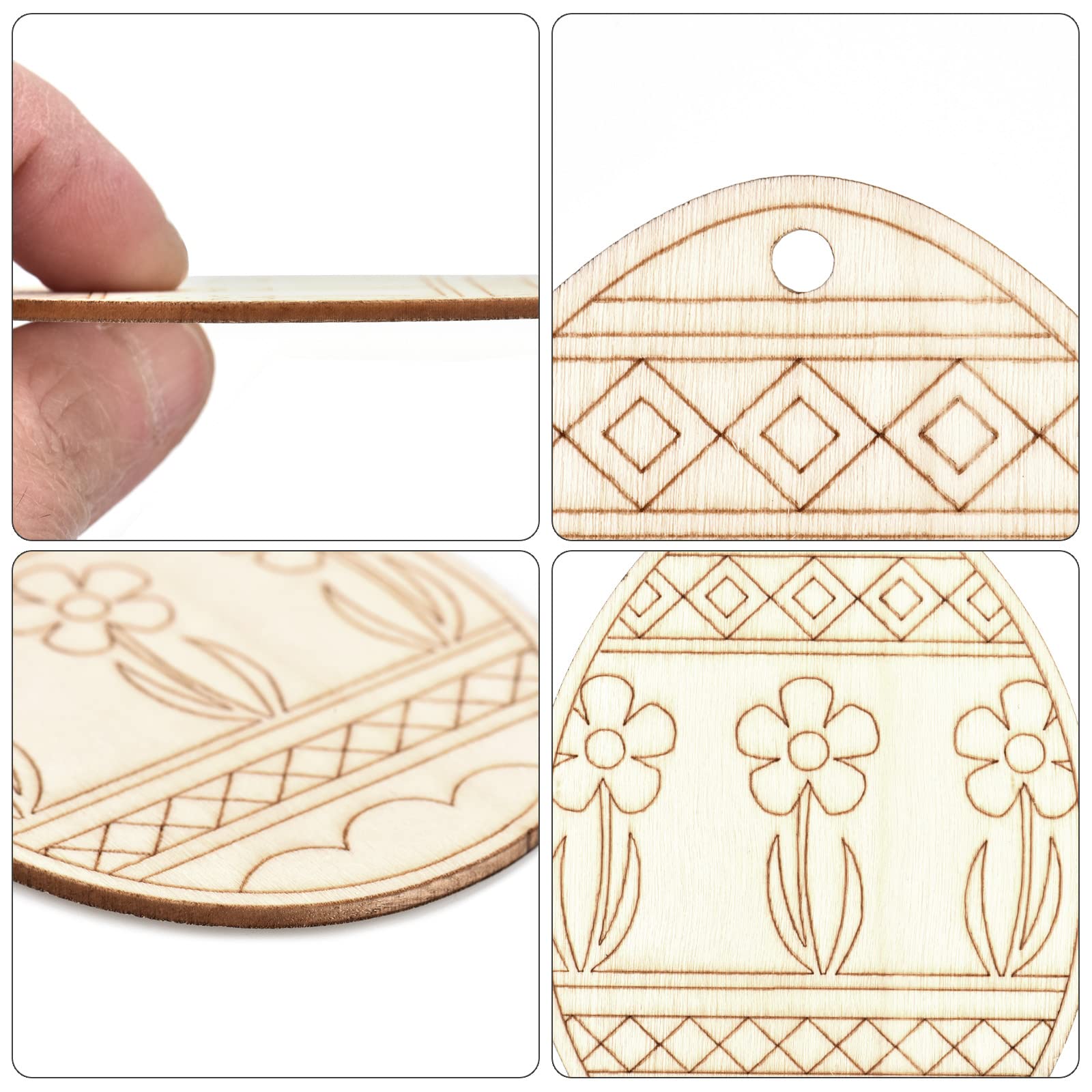 50 Ornamenti Pasquali In Legno Dipinti A Mano – Forma Di Uovo, 5 Modelli, Con Corde – Decorazioni Fai-da-te Per Bambini E Adulti