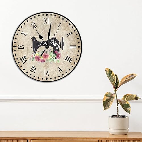 Vista 96 de Relojes de pared de madera para máquina de coser de flores, relojes sin marco, 10 pulgadas, brillante, silencioso, sin tictac, funciona