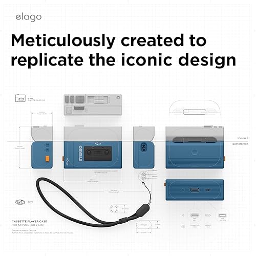 Miniatura 7 de elago Funda para reproductor de cinta de casete compatible con AirPods Pro de 2 generación, compatible con AirPods Pro 2, cordón incluido,