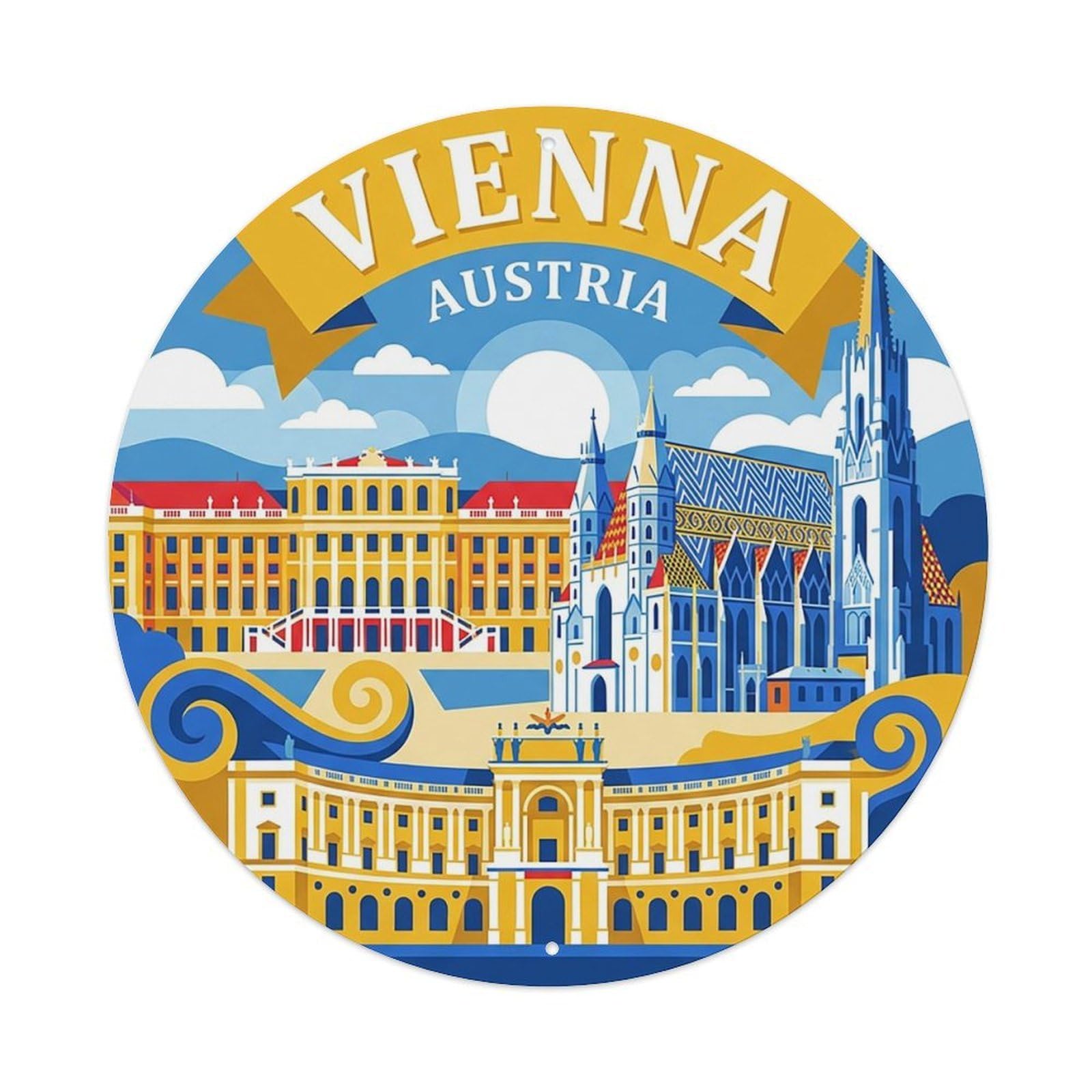 Vintage Travel Austria Vienna Vintage Metal Tin Sign Plaque Wall Decor for Cafe, Club Bar, Office, Garden Metal Poster 8x8Inch
