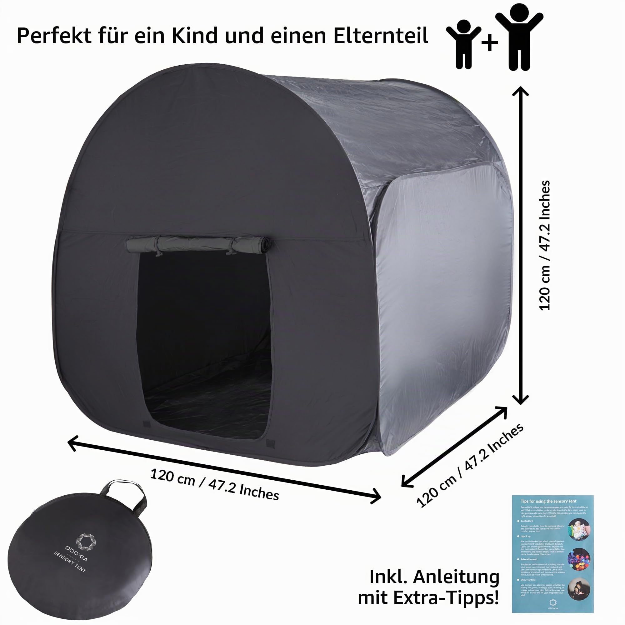 Sensorisches Zelt für Kinder zum Spielen und Entspannen | Hilfsmittel bei Autismus, SPD, Ängsten, Konzentrationsmangel | Dunkle Pop-up Höhle für autistische Kinder | für Zuhause oder Schule | Doppel