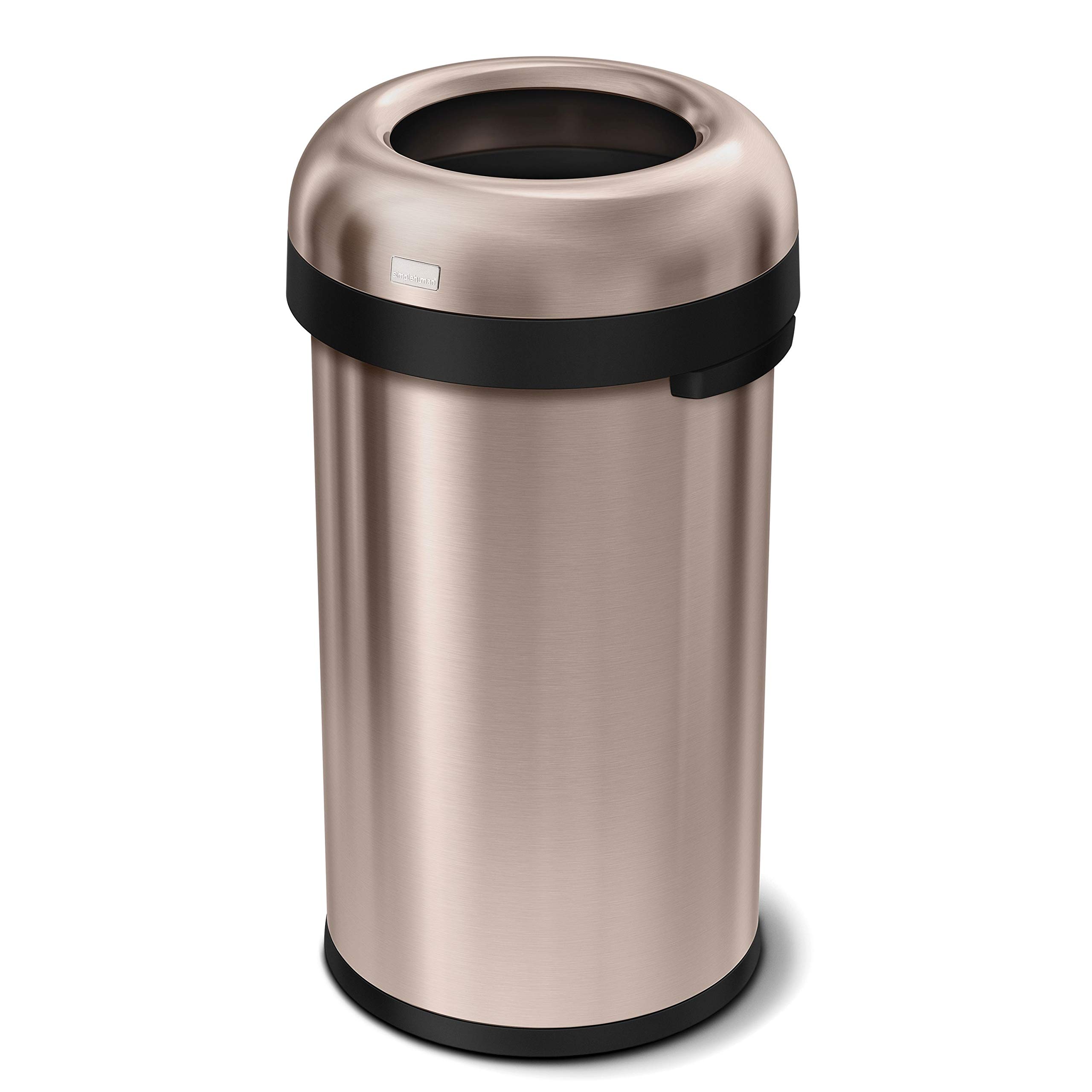 simplehuman 60 Liter / 16 Gallon Bullet Open Top Trash Can Commercial Grade Heavy Gauge, Rose Gold Stainless Steel