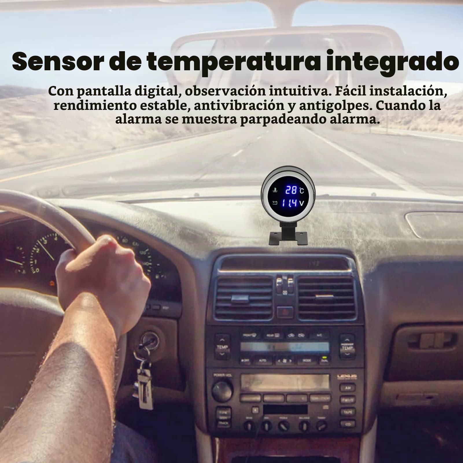 Medidor Digital de Temperatura del Agua y Voltímetro LED Redondo, Luz Azul, para Coche/Moto/ATV, Fácil Instalación