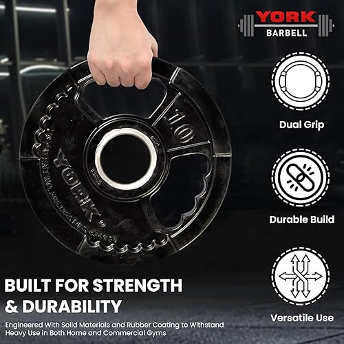 Miniatura 5 de G-2 Juego de discos de peso olímpicos de goma de doble agarre (2.5 libras, 5 libras, 10 libras)  Placas revestidas de goma duraderas con agujero