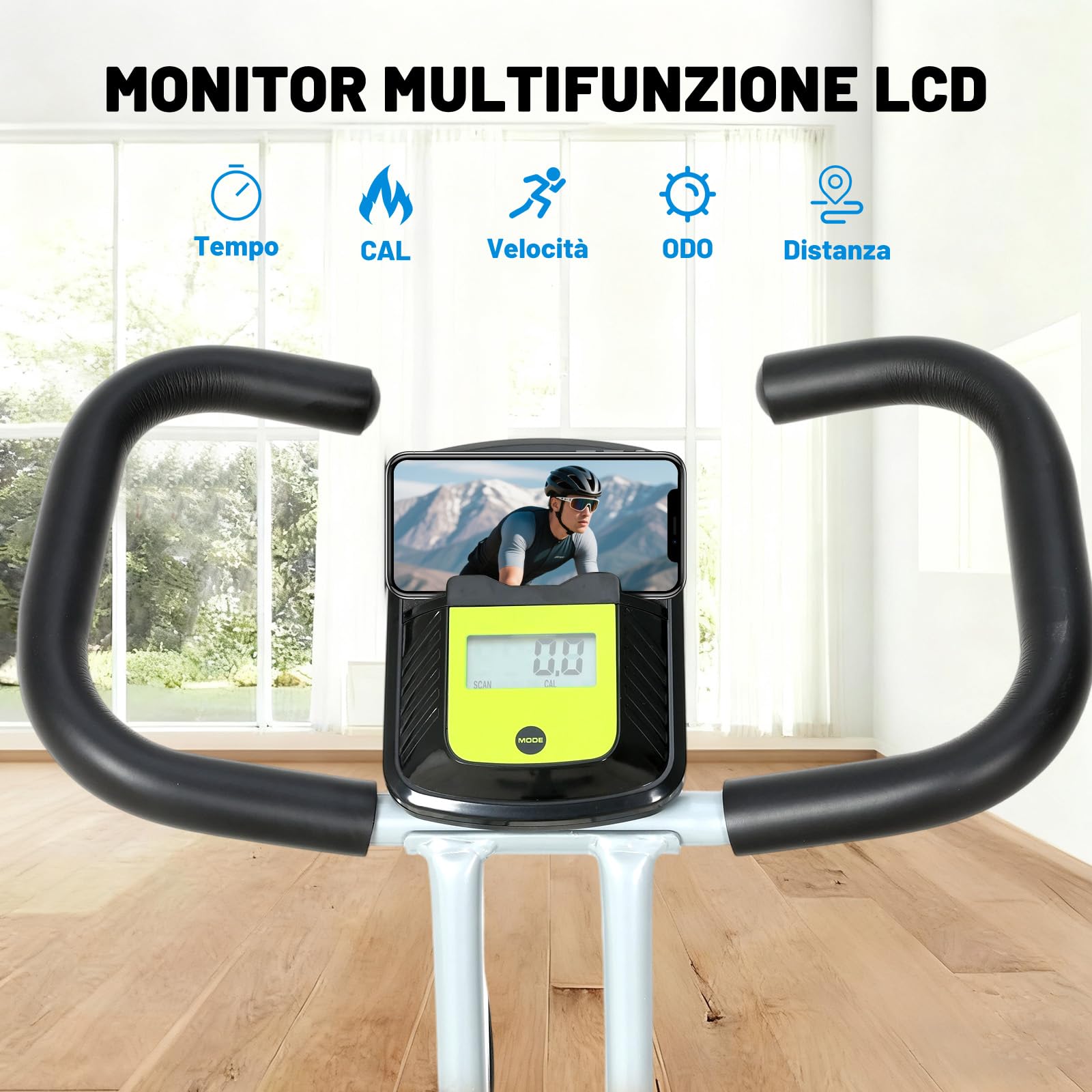 ISE Cyclette da Casa, Cyclette Pieghevole per Casa con Resistenza Magnetica a 8 Livelli Schermo LCD Supporto per Smartphone/Tablet Bluetooth e APP