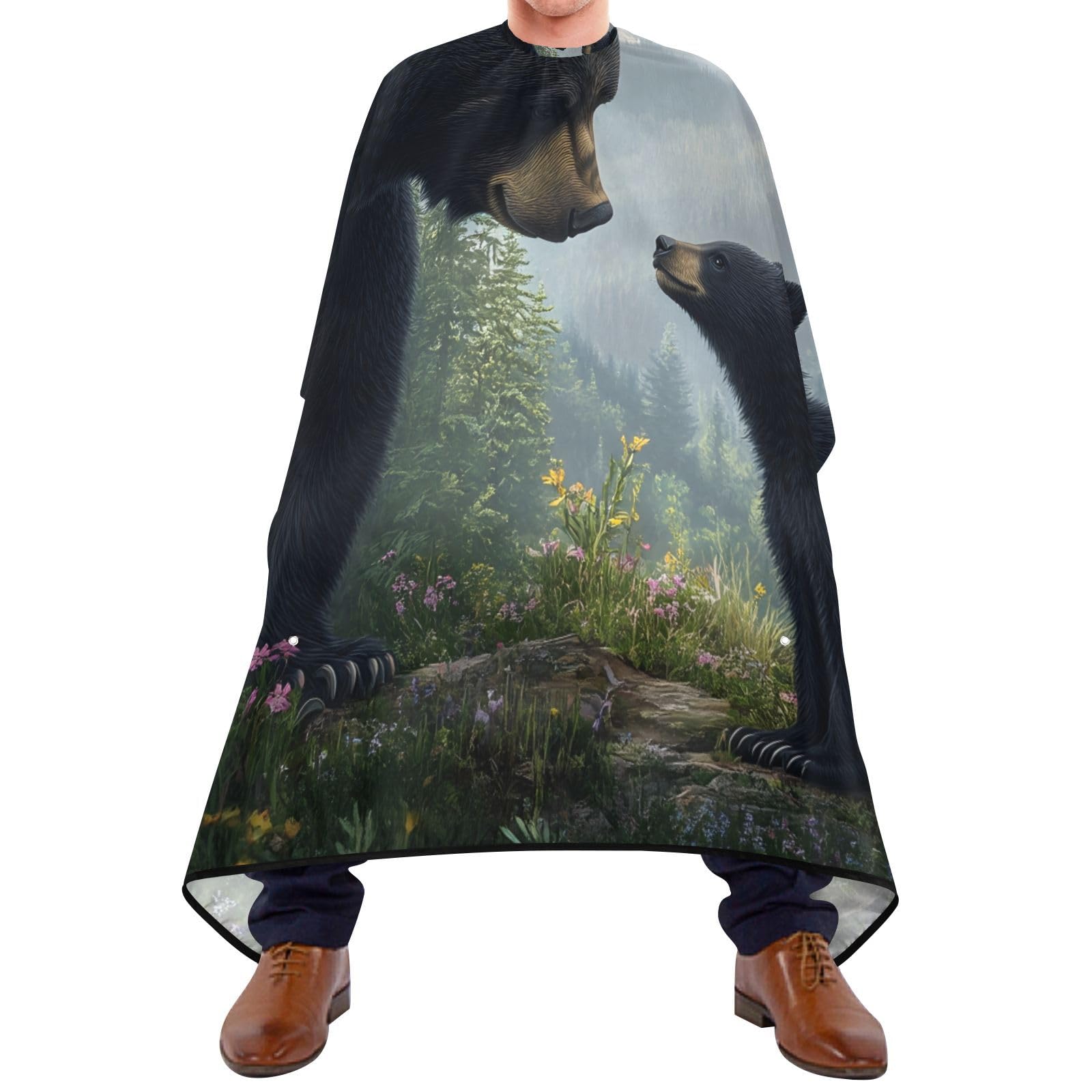 Hezely Black Bears Hair Dye Cape, Barber Cape for Adults,Waterproof Salon Cape,Waterproof Hairdressing Styling Hair Cutting, 65