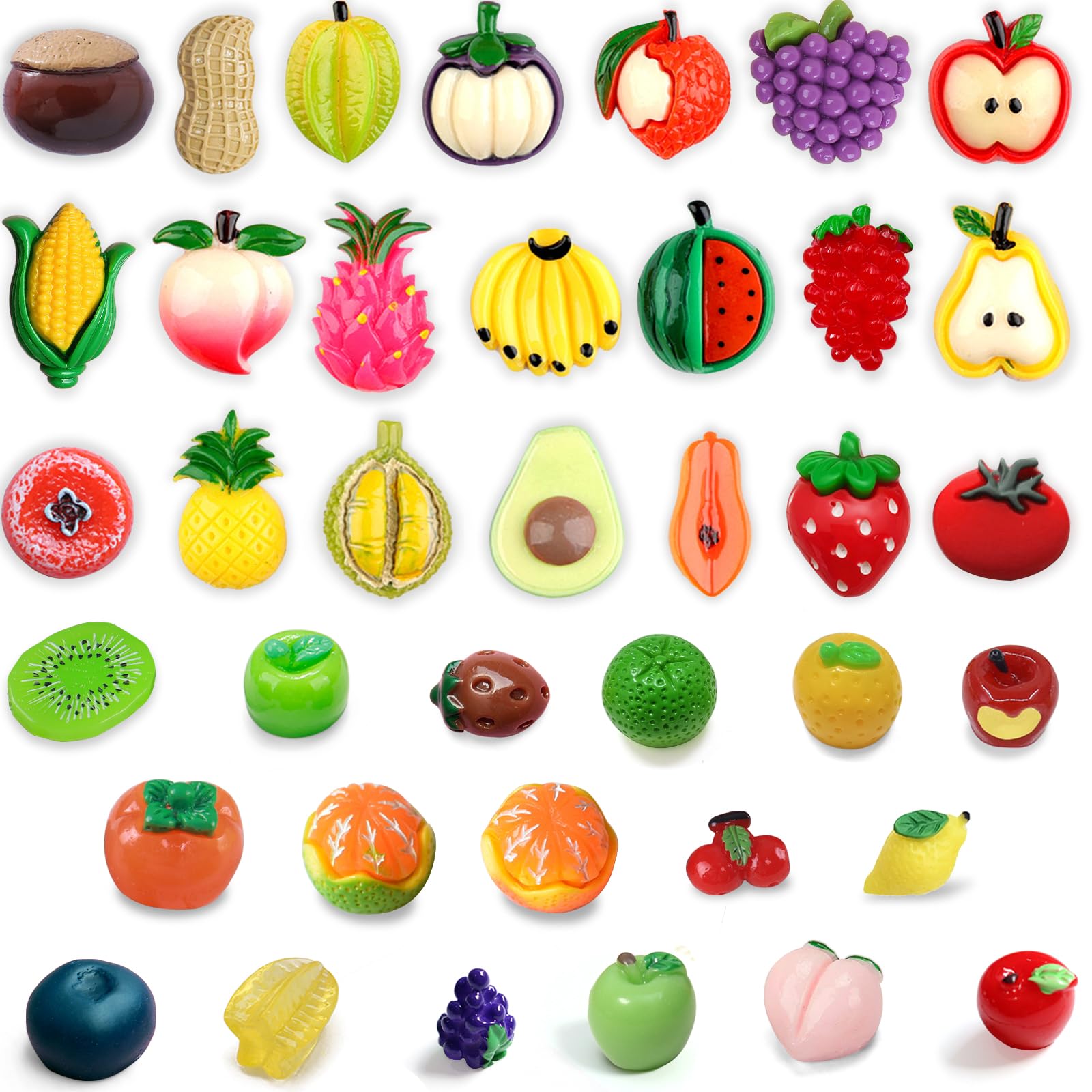 Gaodeding 38 Pcs Mini Resin Fruit Sculpture-38 Types,DIY Miniature Resin Fruit Ornaments,Suitable for Hairpins | Mobile Phone Cases | Refrigerator Doors | Fish Tanks | Diary DIY Decorations, Etc