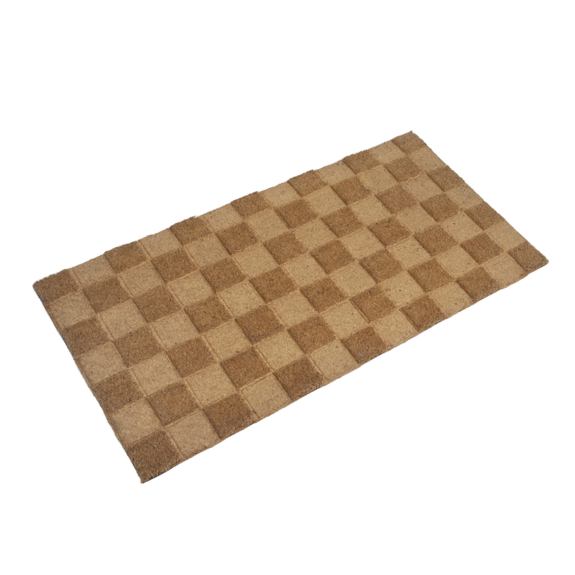 Creative Co-Op Engraved Coir Checkerboard Print and PVC Back, Natural Doormat