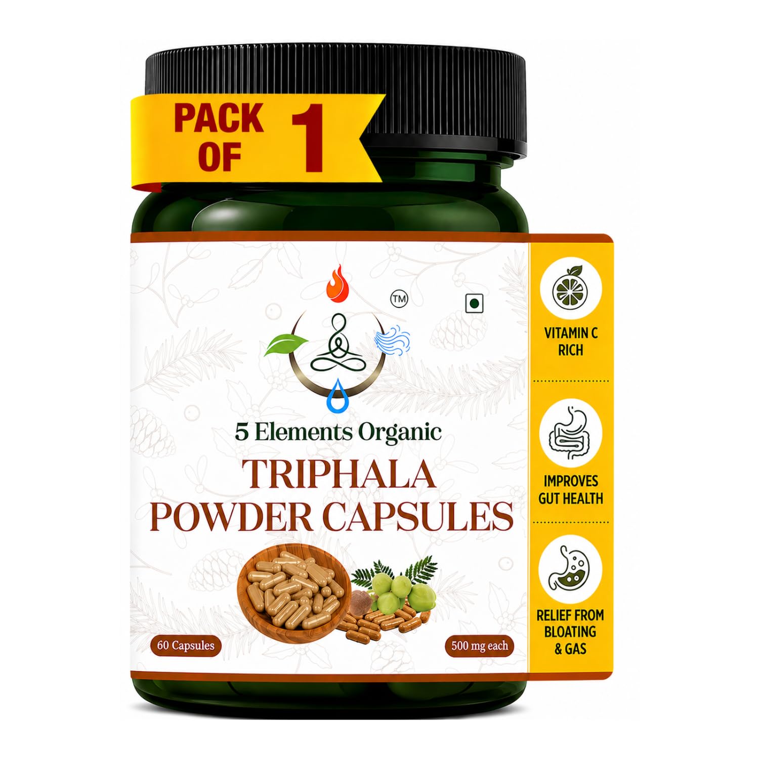 5 Elements Pure Triphala Powder Capsules | Plant Based Wellness Supplement 60 Capsules Per Bottle Pack of 1-image-12