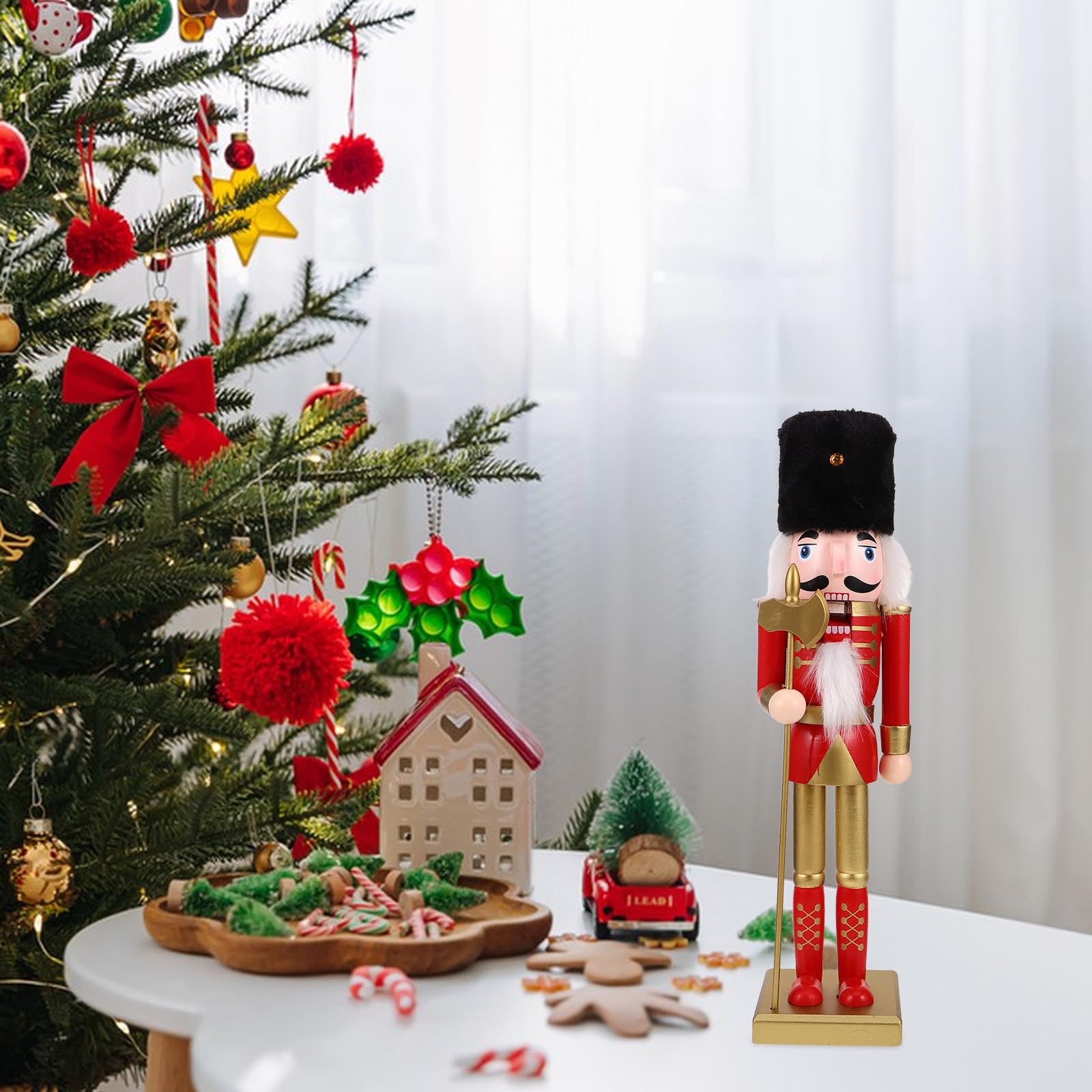 Beaupretty 3 Pièces Casse-Noisette en Bois Soldat Rouge, Figurine de Noël