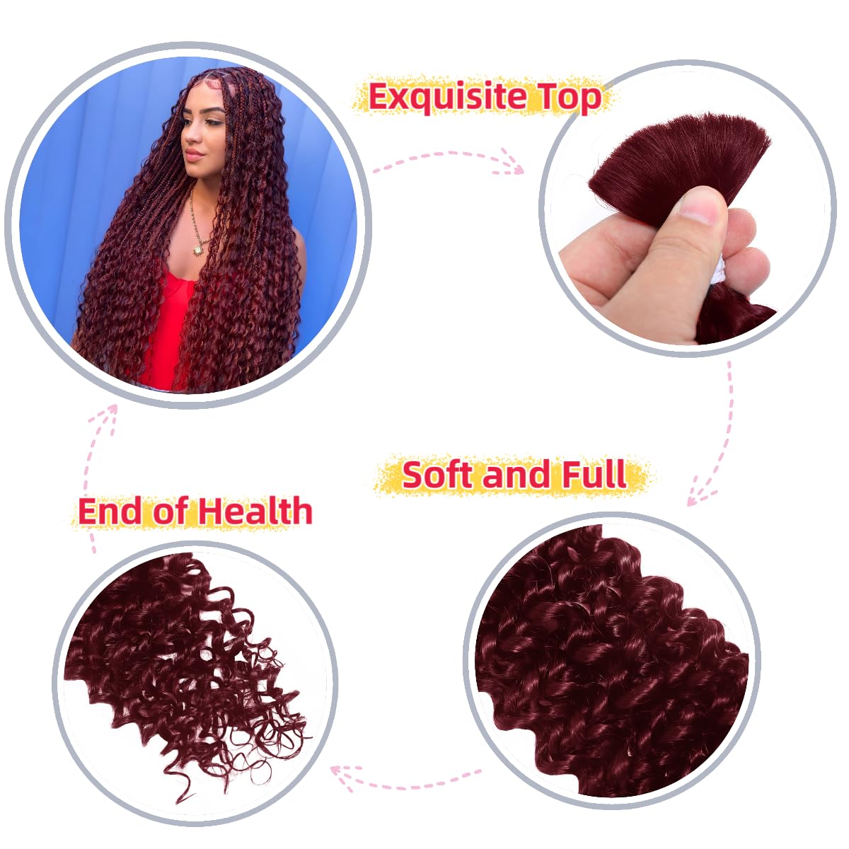 99J Human Braiding Hair Water Wave Bulk Human Hair for Braiding Bohemian Knotless 2 Bundles 100g 16inch No Weft 10A Brazilian Virgin Human Hair Extensions Curly Bulk Human Hair for Boho Braids