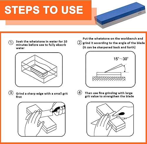Miniatura 6 de Piedra de afilar cuchillos, piedra de afilar de 2 caras, piedra humedal profesional para afilar cuchillos de cocina con goma antideslizante