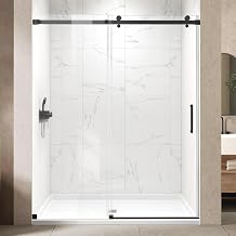 56-60" W x 76" H Frameless Sliding Glass Shower Door, Bathroom Sliding Door with 5/16" 8mm SGCC Clear Tempered Glass, Stainless Steel Top Rail Single Shower Sliding Glass Door in Matte Black Finish