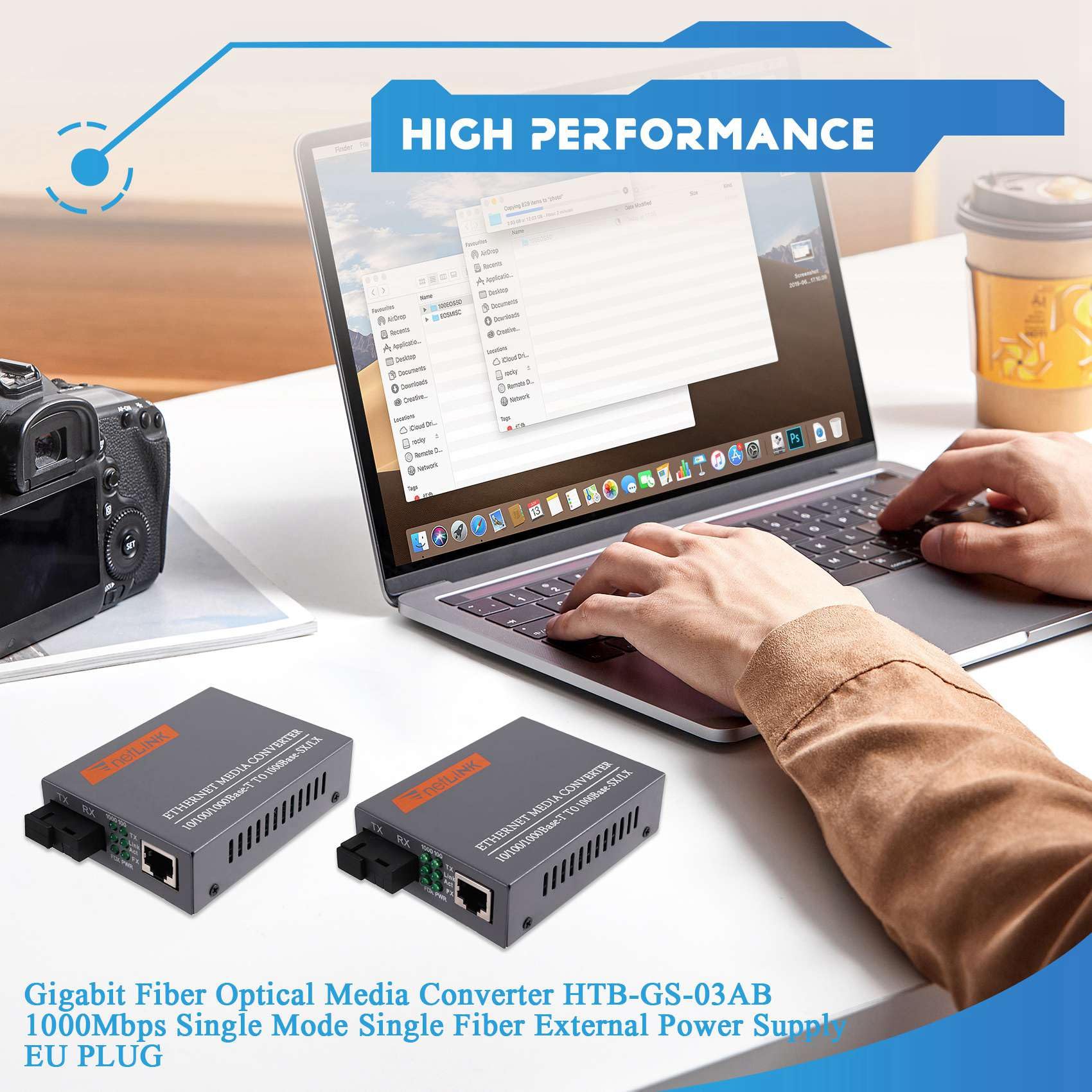 3X Convertisseur de Média Fibre Optique Gigabit -GS-03AB 1000 Mbit/S, Alimentation Externe Monomode à Fibre, Prise UE