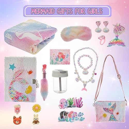 Miniatura 9 de Mermaid Gifts for Girls, Mermaid Tail Blanket Mermaid Jewelry Makeup Set for Girls 3 4 5 6 7 8 9 10 11 12 Years Old