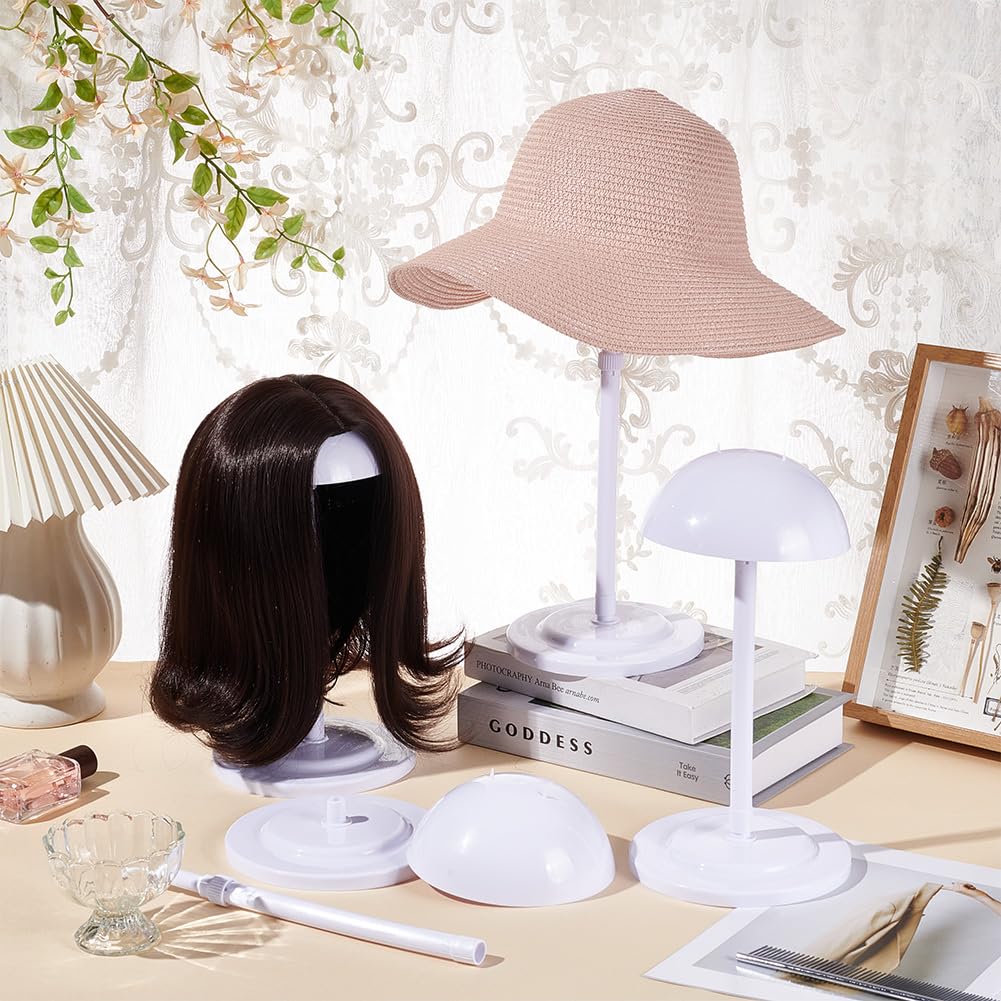 UNICRAFTALE 8 Ensembles Support de Présentation de Chapeau Blanc Hauteur Réglable Demi Rond Porte Perruque Support de Chapeau en Plastique pour Casquettes de Baseball Chapeau de Cowboy Support 25~48cm