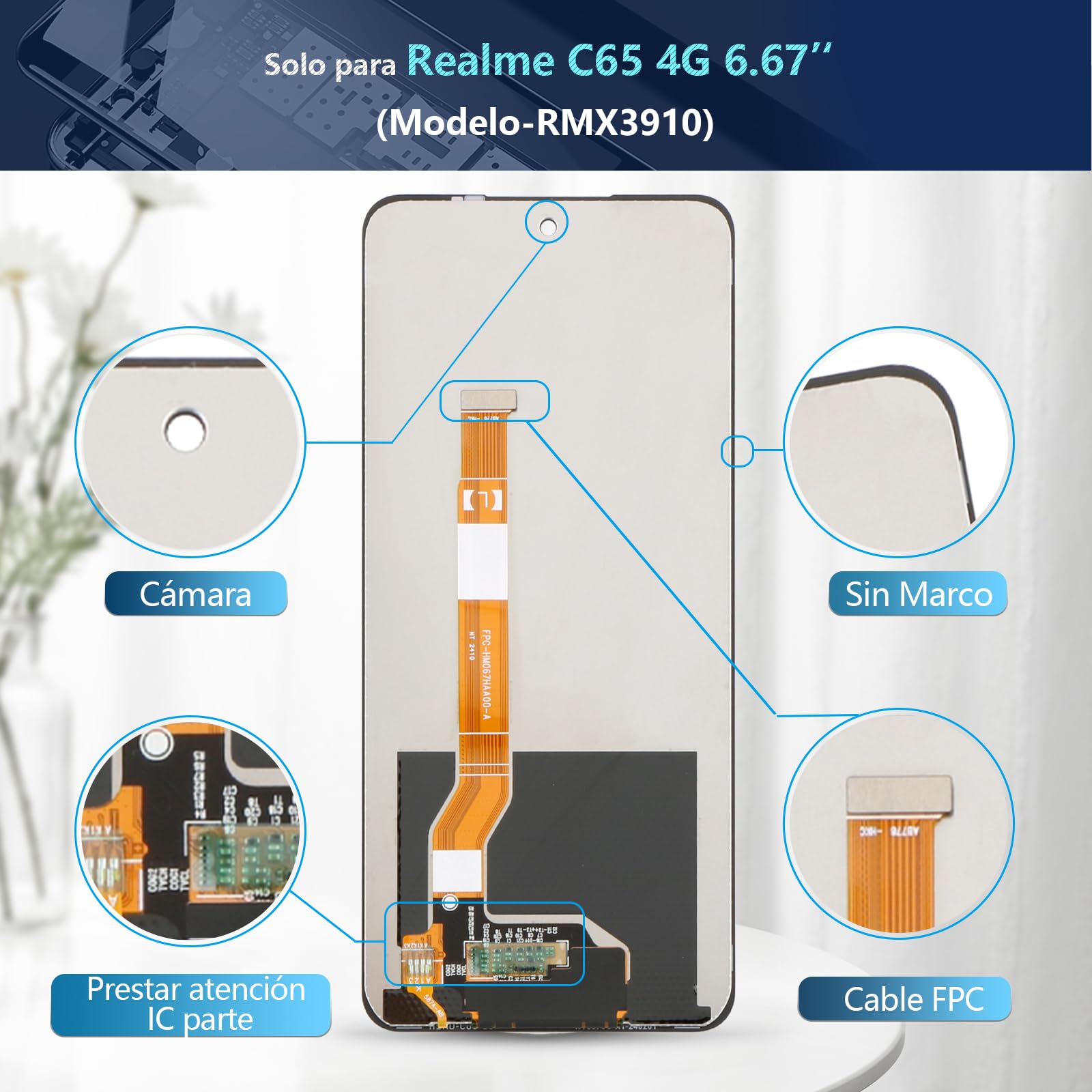 RongZy Pantalla para Realme C65 4G RMX3910 Pantalla Táctil LCD para Realme 14X 5G de Repuesto Ensamblaje Digitalizador de Reemplazo con Herramientas(Negro)