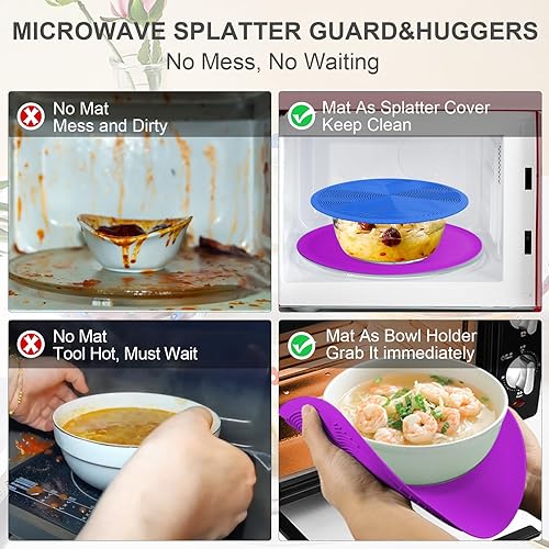 Miniatura 10 de KooMall - Salvamanteles de silicona 4 en 1 10 8 7 alfombrilla para microondas multiusos soportes para ollas secado hornear tapete de coloque soporte
