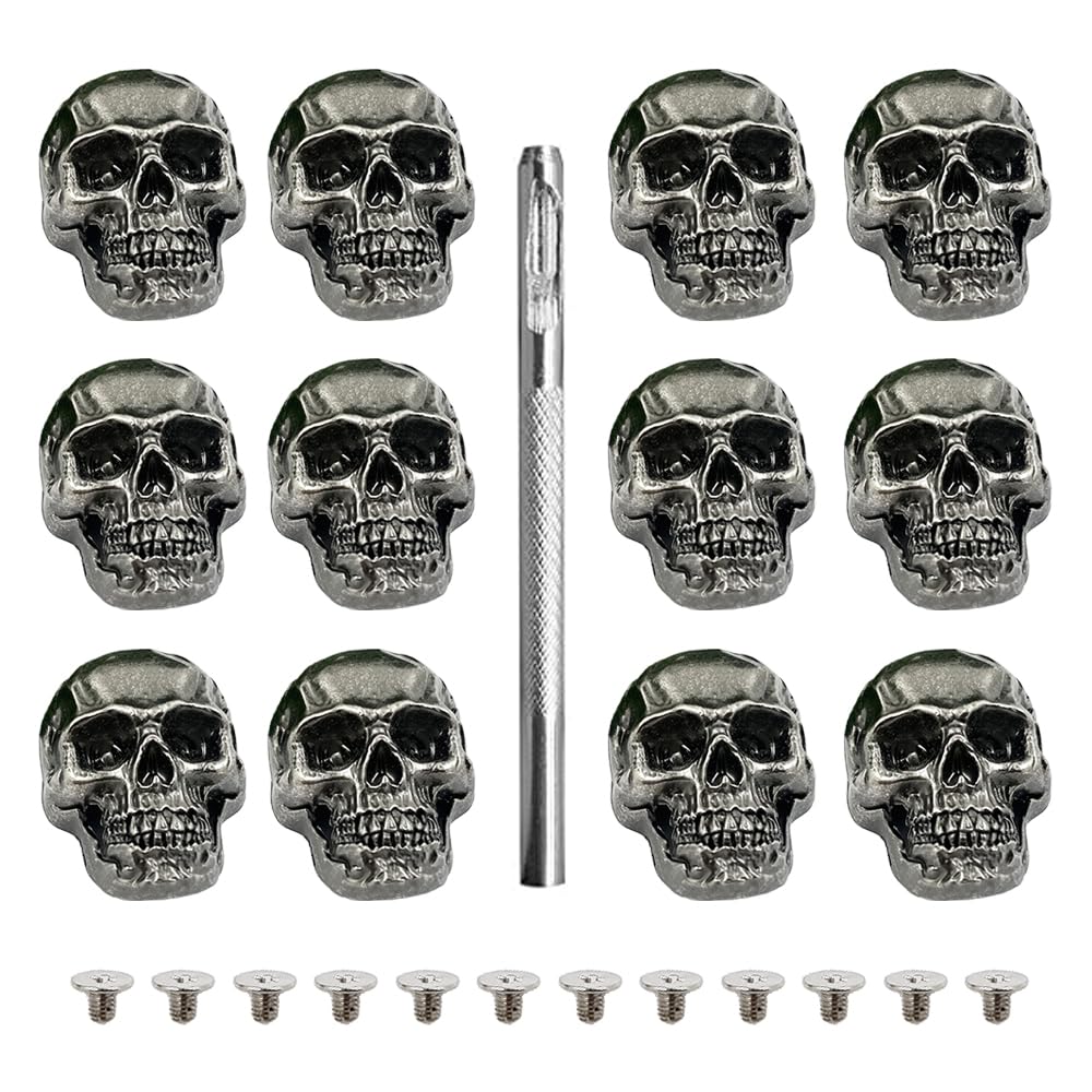 Borchie Teschio con Vite di Fissaggio 12 Pezzi Cranio Tappo Vite Borchie Punk Decorare il Cuoio Fai Da Te Bottone Teschio per Borsa Vestiti Scarpe