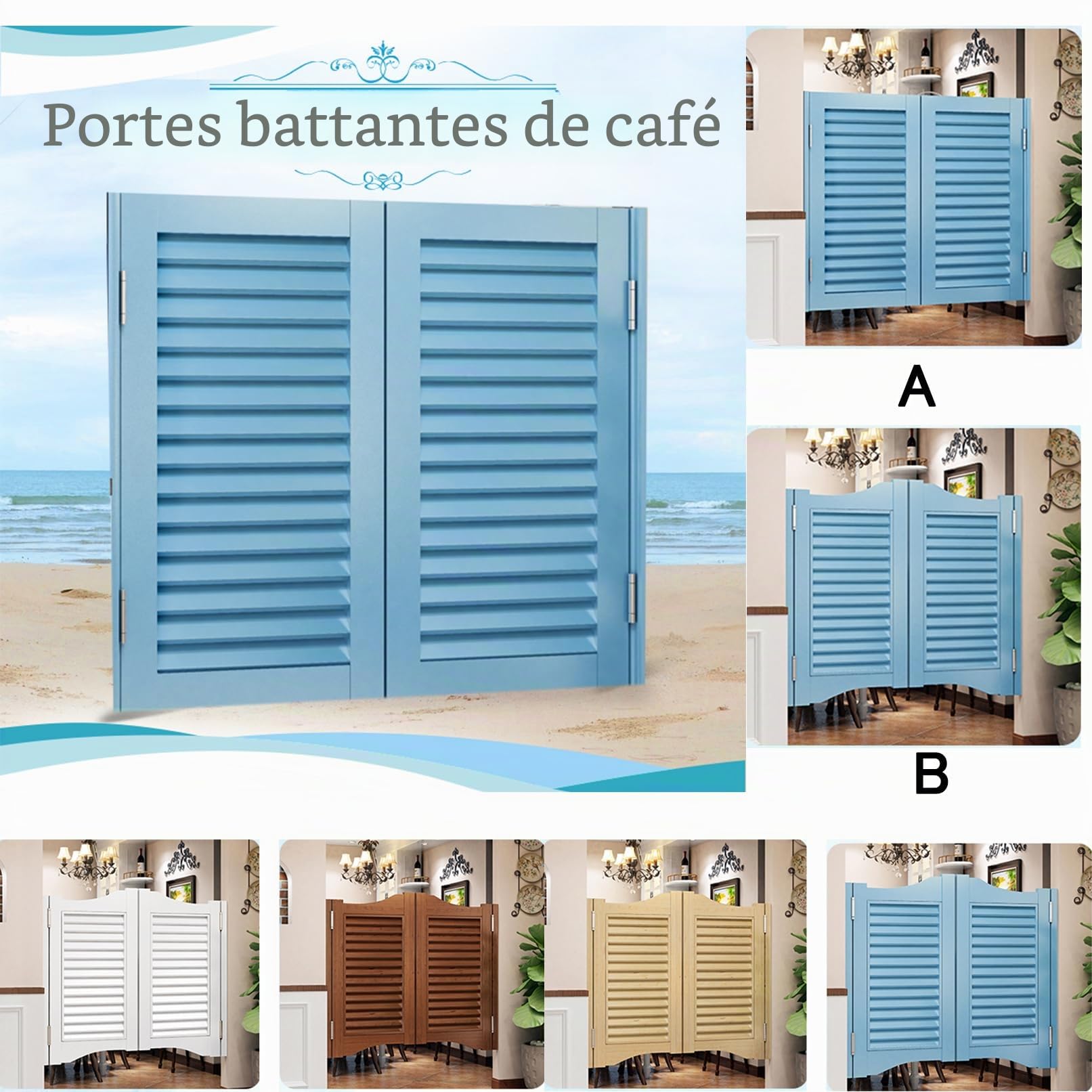 Portes de café, Porte Battante Rétro À Persiennes, Porte De Bar En Bois, porte saloon western 2 battant, Cloison Parlour Butler Porte À Fermeture Automatique Avec Charnières, Brown W85×H90cm
