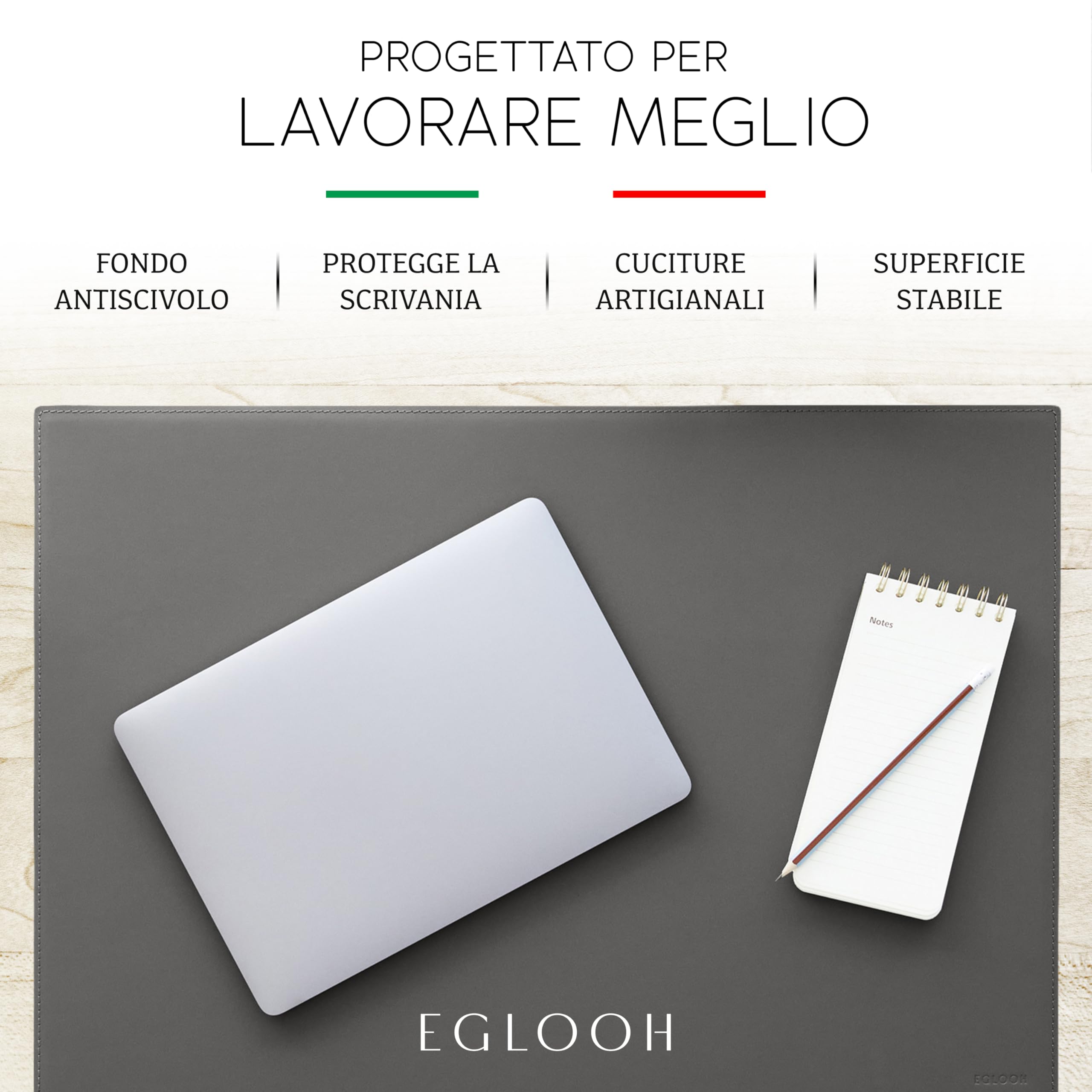 Eglooh Mercurio Sottomano Scrivania Angoli Squadrati Desk Pad Antiscivolo Tappetino Scrivania Cuoio Made in Italy