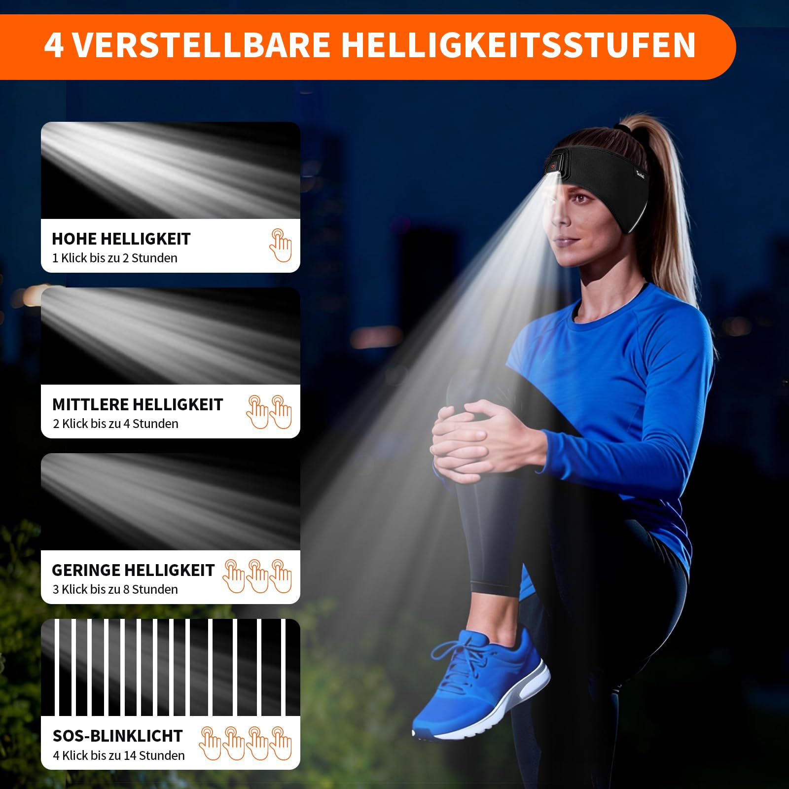 Taximi Fascia Per Capelli Invernale Con Luce LED Ricaricabile USB, Scalda Orecchie In Pile Per Corsa E Jogging, Nero