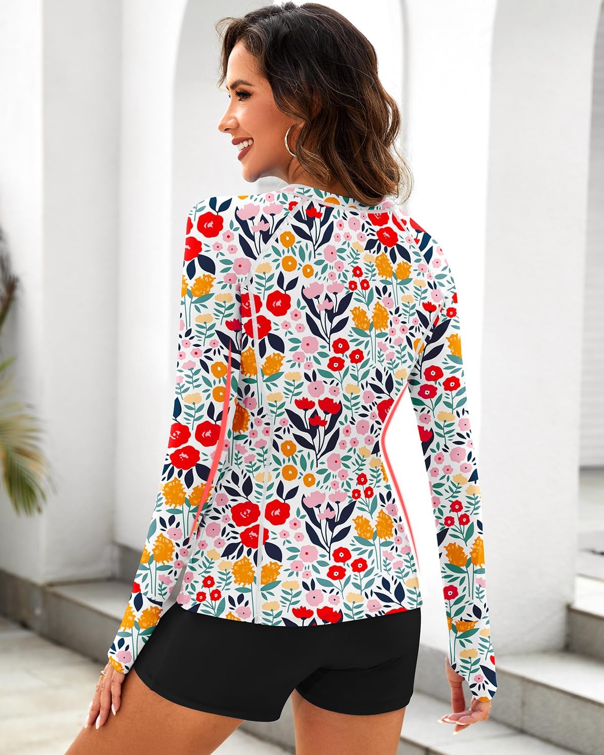 Soneven Women Long Sleeve Rash Guard Sets Two Piece Swimsuit with Shorts UPF 50+ Bathing Suit Full Zip Swim Shirt - Image 6