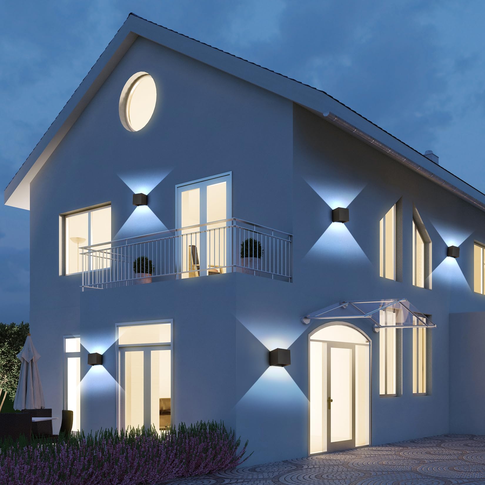 FUPE LED Aplique de Pared Exterior Interior Luz Ajustable de 3 Colores Lámparas de Pared Moderno Negro 15W IP65 Impermeable Apliques de exterior cuadrada de aluminio Ángulo de luz ajustable 11CM — view 7