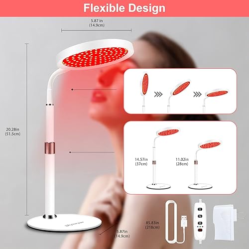 Miniatura 6 de Shyineyou Terapia de luz roja para cara, lámpara de terapia de luz roja LED 660nm con temporizador, terapia de luz roja para cuerpo con base