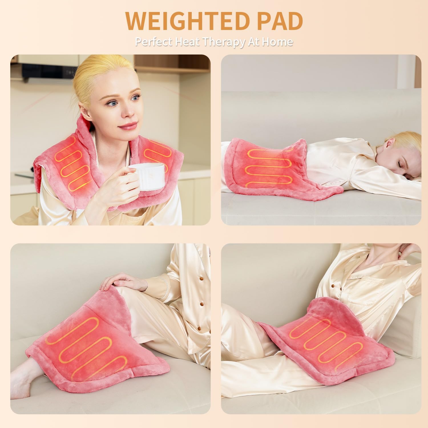 Heating Pad for Neck and Shoulders and Back Pain Relief, Weighted Heat Pad with Dry&Moist Heat, Neck Heating Pads 4 Heat Settings, Auto-Off, Gifts for Women Men Mom Dad, 19'' x 22'', Pink