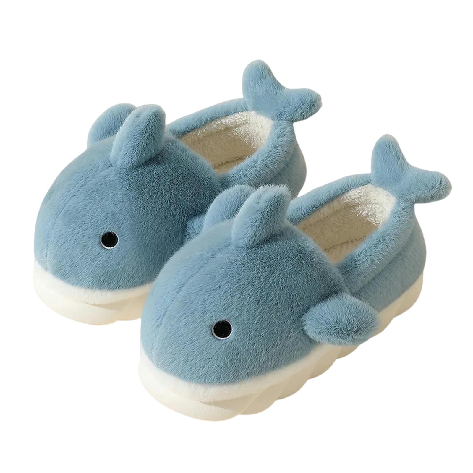 Pantofole Invernali in Cotone Slifori di Cotone per Squalo Animale Sollele da Donna Sollette Inverno Inverno Nuova Calda Slip Adorabile Coppia-Tacco Avvolgente Blu-40 41