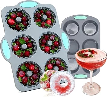 Wreath Ice Mold, 2026 New Silicone Christmas Wreath Ice Cube Tray and Snowflake Mold Set, 6 Hole Silicone Mold for Holiday Cocktails, Use Mint Leaves and Berries to DIY Wreath Ice Cubes B,1pc