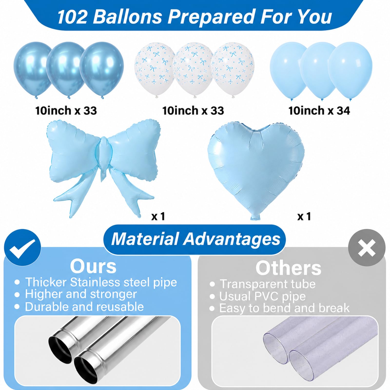 Kit di decorazioni per feste con racchetta a forma di cuore blu, con supporto