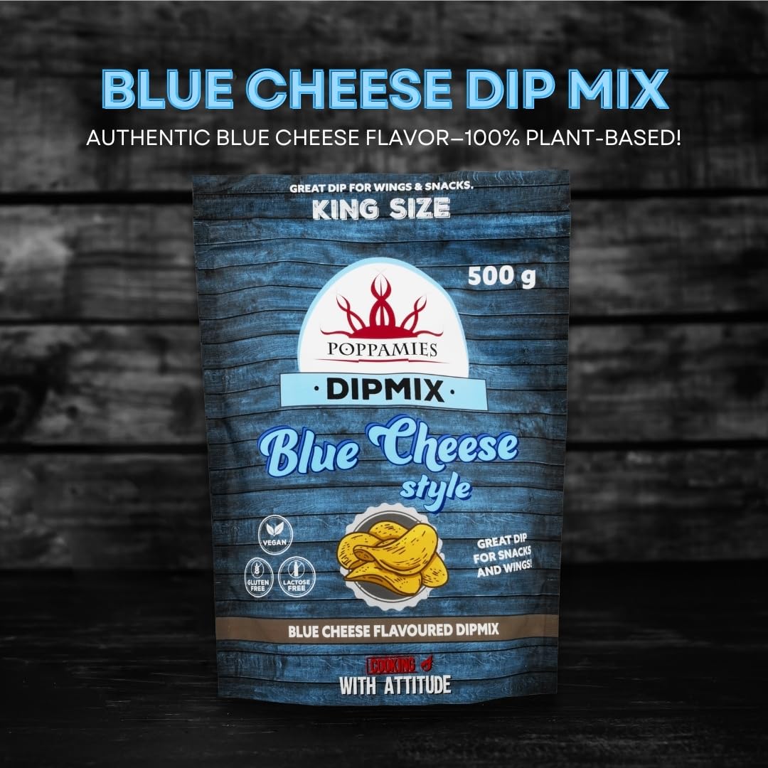 Poppamies Dipmix Blue Cheese Style – Polvo para dip vegano con sabor a queso azul, ideal para alitas, verduras y snacks – Sin gluten, sin lactosa – 500g
