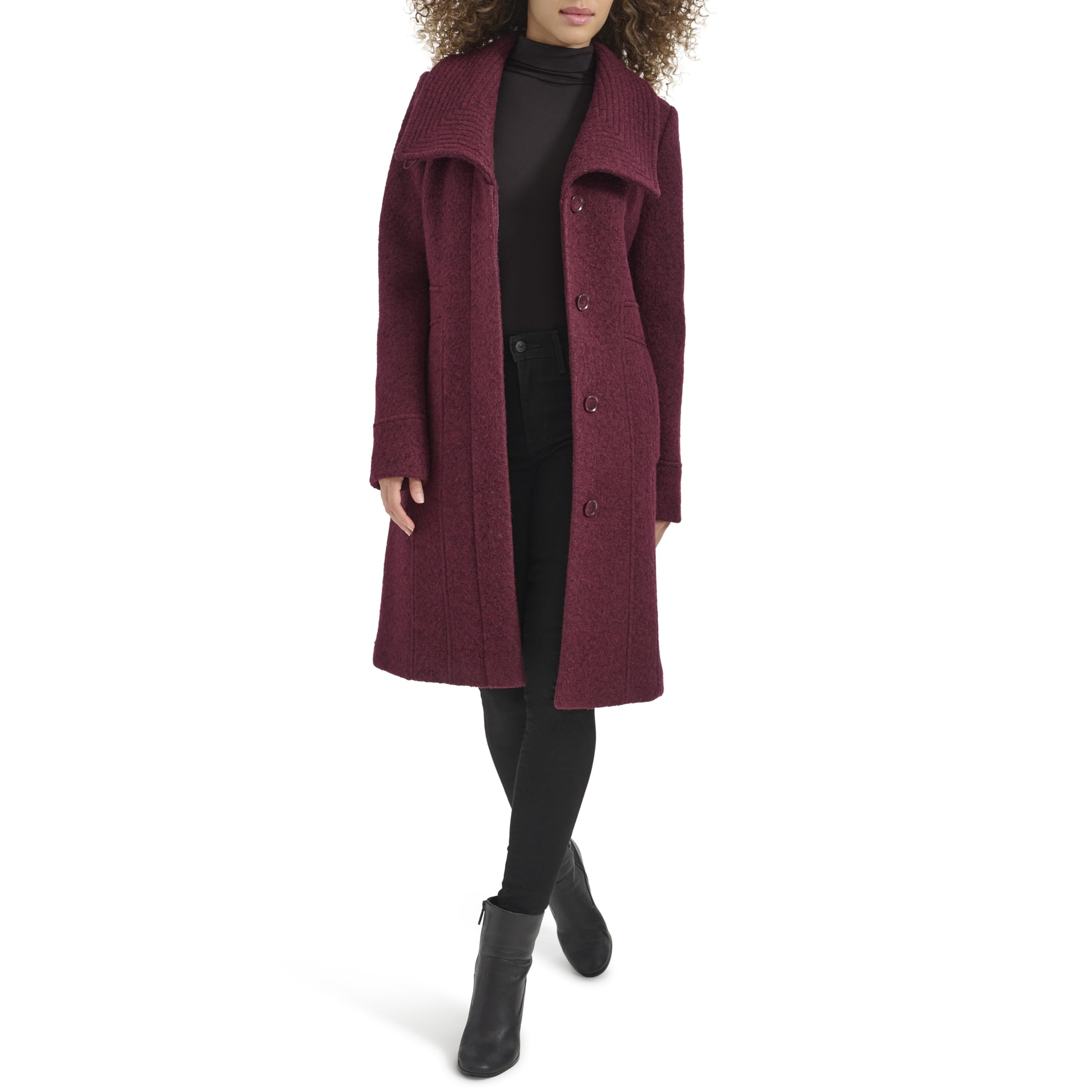Kenneth Cole Women's Pressed Boucle Wool Coat With Oversized Wing Collar