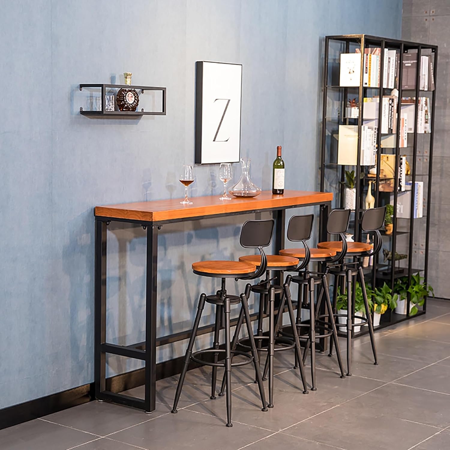 Bar Height Table Bar Tables Kitchen Breakfast Bar 120/140/160/180cm High Dining Table for Kitchen, Living Room, Café, and Home Office, Durable Metal Frame & Wood Top(140X40X105CM)