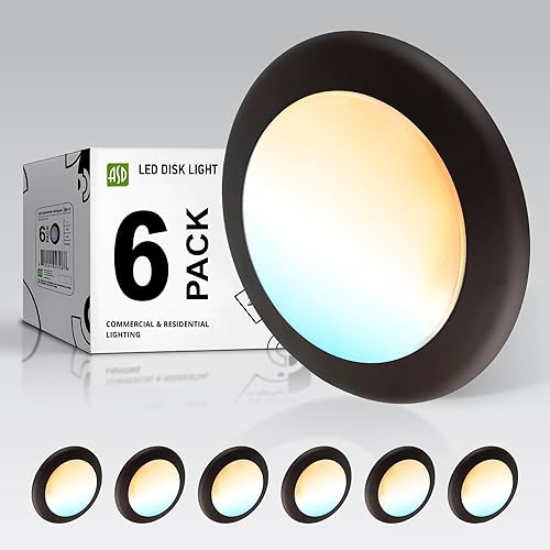 Miniatura 27 de ASD Paquete de 6 luces LED de disco de 4 pulgadas, 10 W 5CCT 2700K-5000K 685LM CRI90+, lámpara de techo regulable, disco de montaje en superficie de