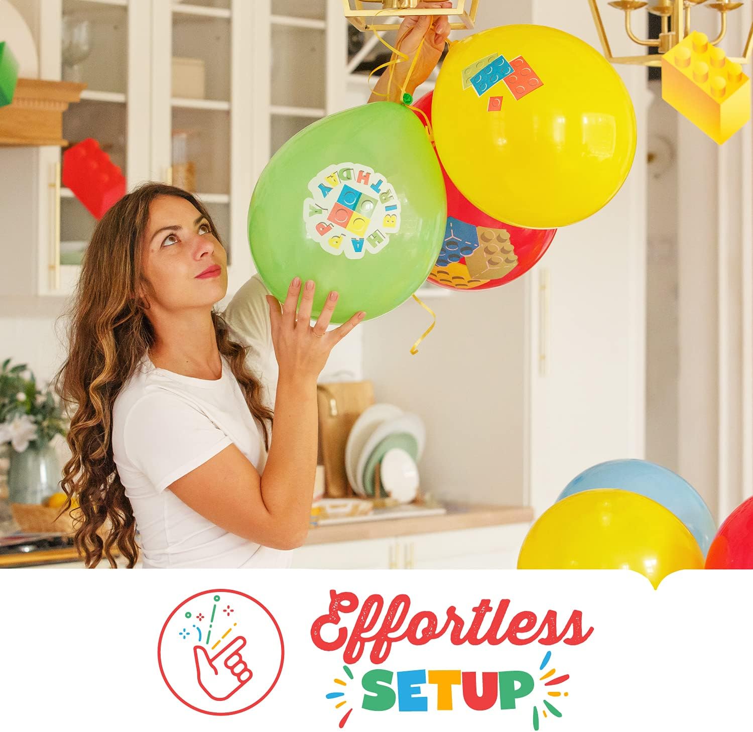 Building Block Birthday Party Supplies Set | Baby Boy Toddler Kids Birthday Brick Decorations – Cups Plates Signs Napkins Balloons Tablecloth Utensils – Decorations for Boys and Girls – Serves 25