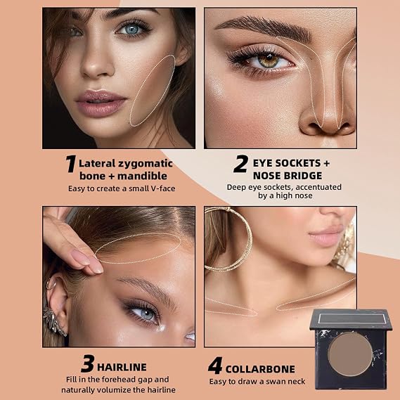 Contour Palette Bronzer Powder, Natural Look Make up, Multi-Use Face Shadow Matte 3D Make-up, Long-Lasting Sweat-Resistant, Silky Smooth Contour Makeup for Women & Girls