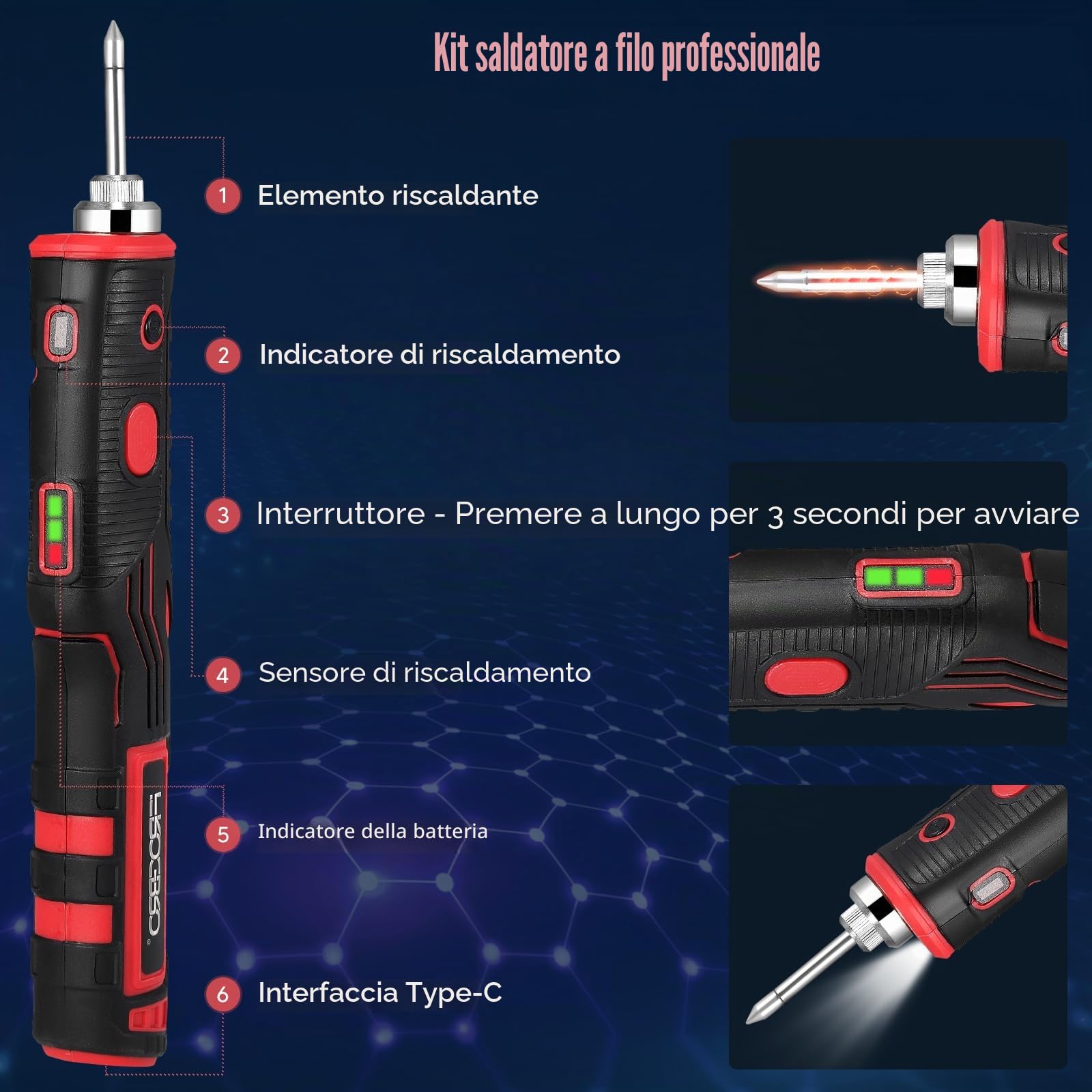 Set saldatore a batteria senza fili, LED, 11 W, 1800 mAh, riscaldamento rapido, stagno di saldatura, punte, ideale per principianti e professionisti
