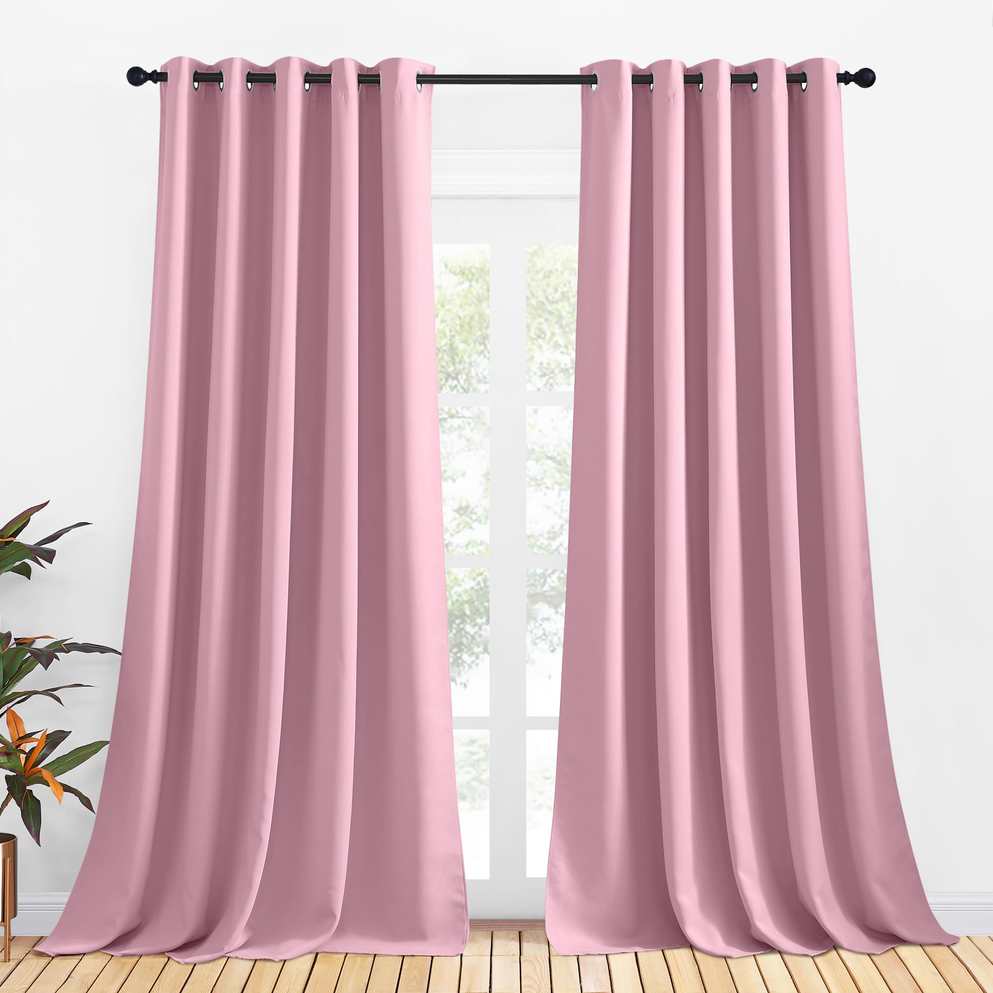 NICETOWN Blackout Curtain Panels for Bedroom, 2 Panels, W70 x L95-inch, Rouge Pink, Thermal Insulated Grommet Top Blackout Draperies and Drapes for Basement