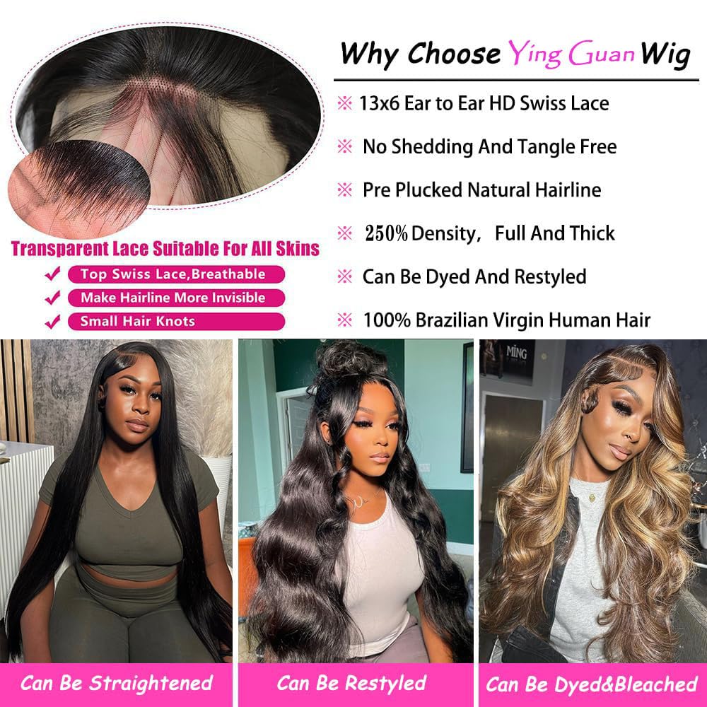 13x6 Lace Front Wigs Human Hair Pre Plucked 250 Density wear and go glueless wigs human hair Body Wave HD Lace Frontal Human Hair Wigs for Black Women 28 Inch