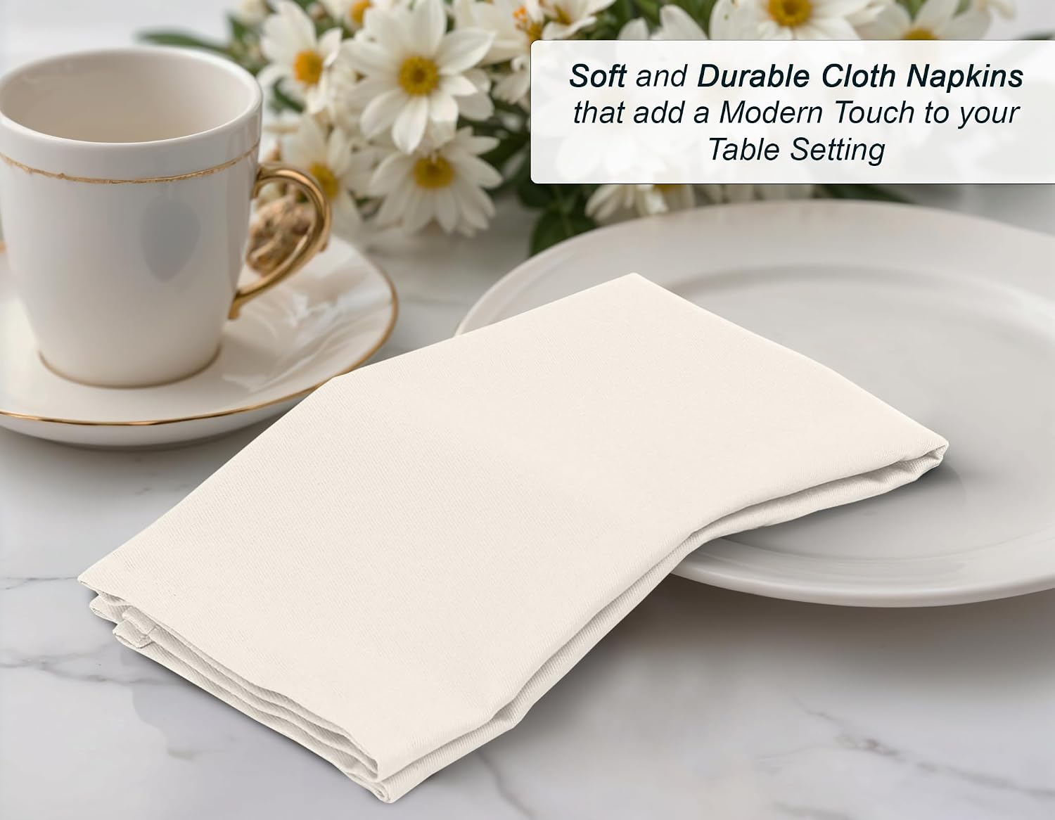 Zoyer Cloth Napkins Set of 12, Cotton Enrich 18”x18” - Ivory