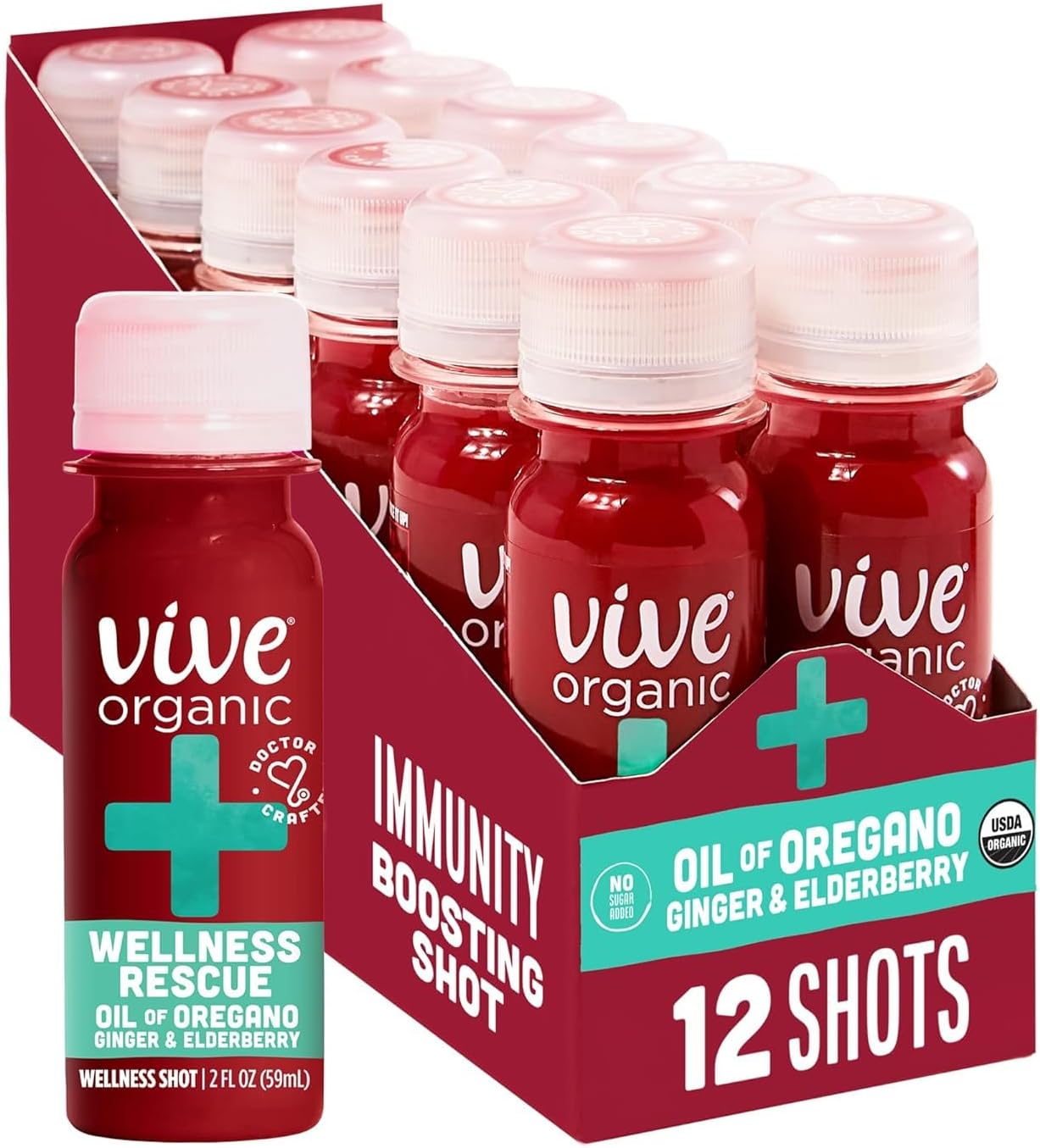 Vive Organic Wellness Rescue Shot- Oil of Oregano & Ginger (2oz, 12 count)