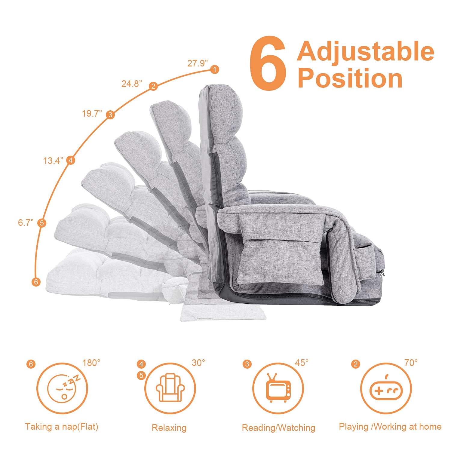 WAYTRIM Indoor Chaise Lounge Sofa, Folding Lazy Sofa Floor Chair 6