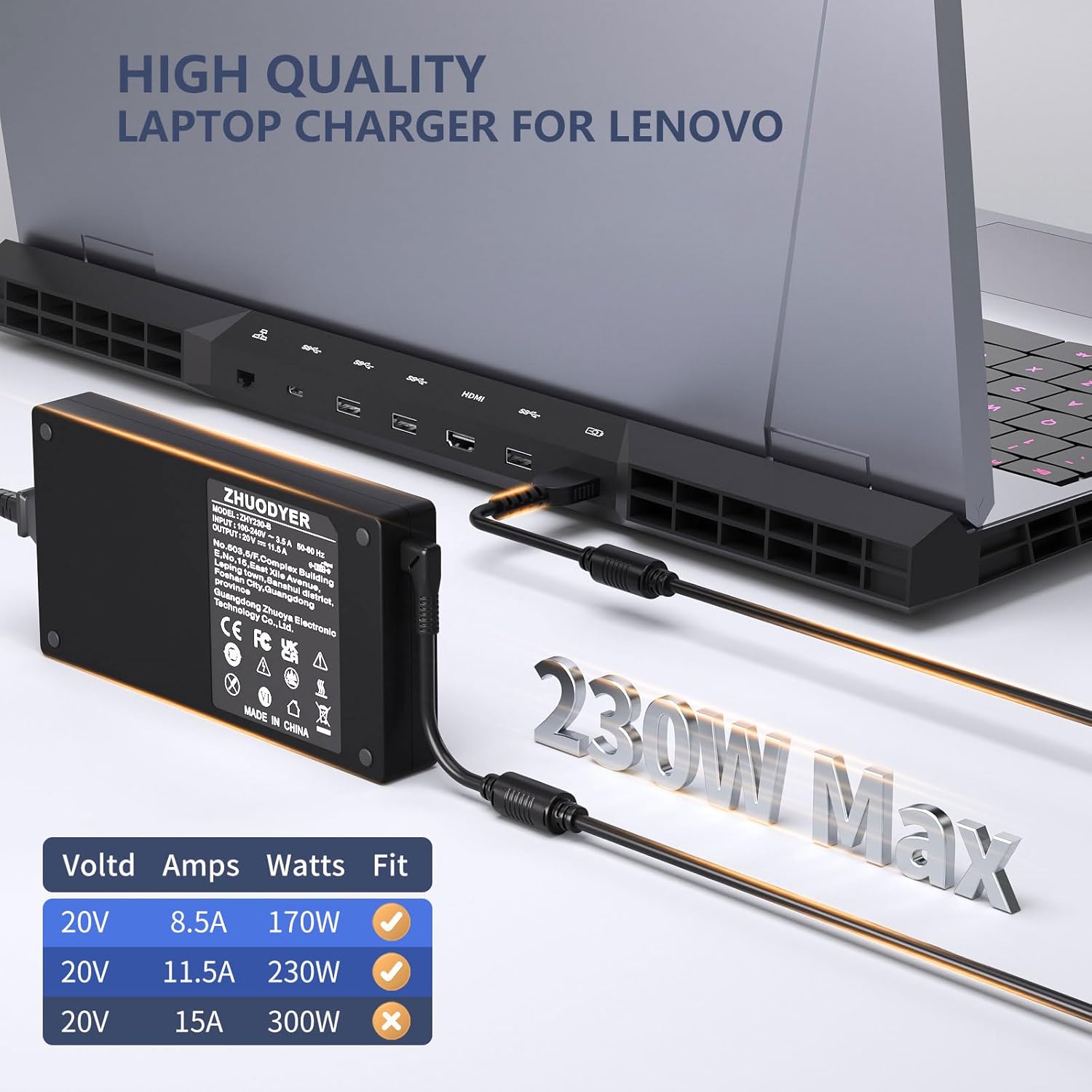 230W for Lenovo Laptop Charger, Compatible with Lenovo Charger for Laptop Legion 5 5P 7 C7 S7 Y540 Y545 Y740 Y730 Y900 Y910 Y920 Y7000, for Thinkpad P1 P73 P53 P72 P52 P71 P51 P70 P17 Power Supply